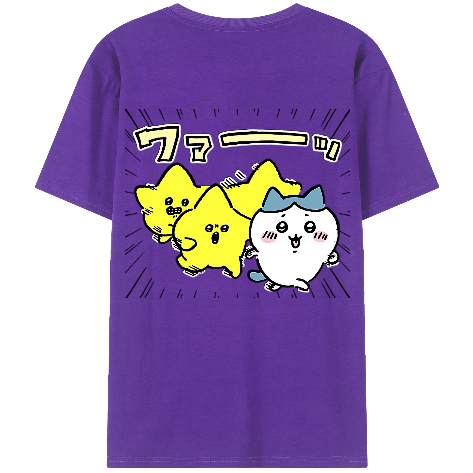 （画像用） ちいかわ 流れ星 Chii-kawa Shooting star 綿100％ メンズ半袖Tシャツ（バックプリント） 通気性