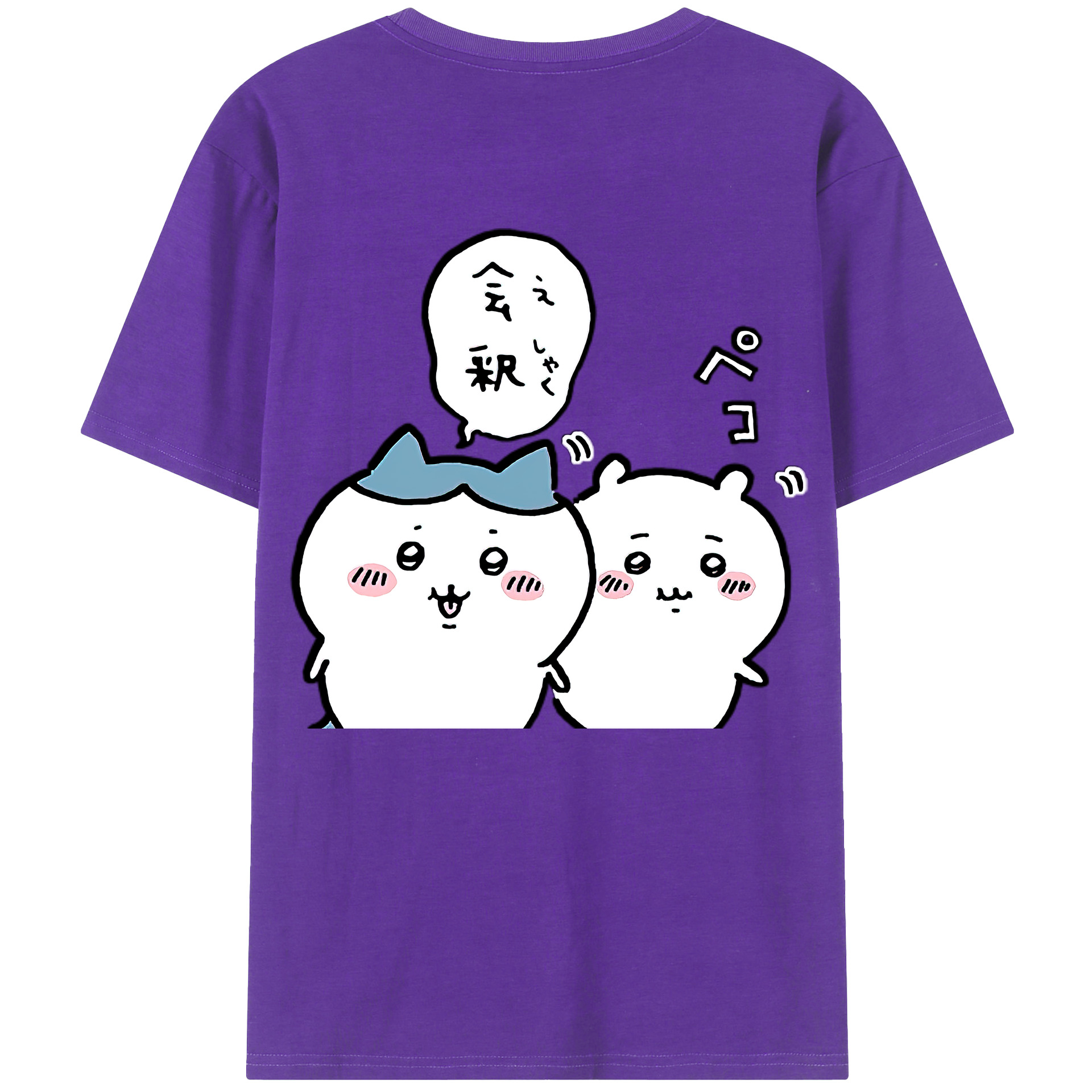 （画像用） ちいかわ ハチワレ Chii-kawa hachiware 綿100％ メンズ半袖Tシャツ（バックプリント） 通気性