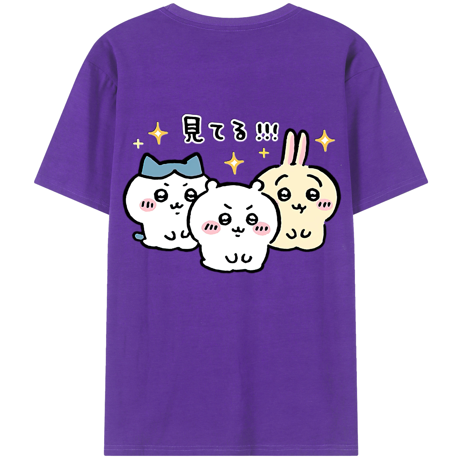 （画像用） ちいかわ ハチワレ Chii-kawa hachiware 綿100％ メンズ半袖Tシャツ（バックプリント） 通気性