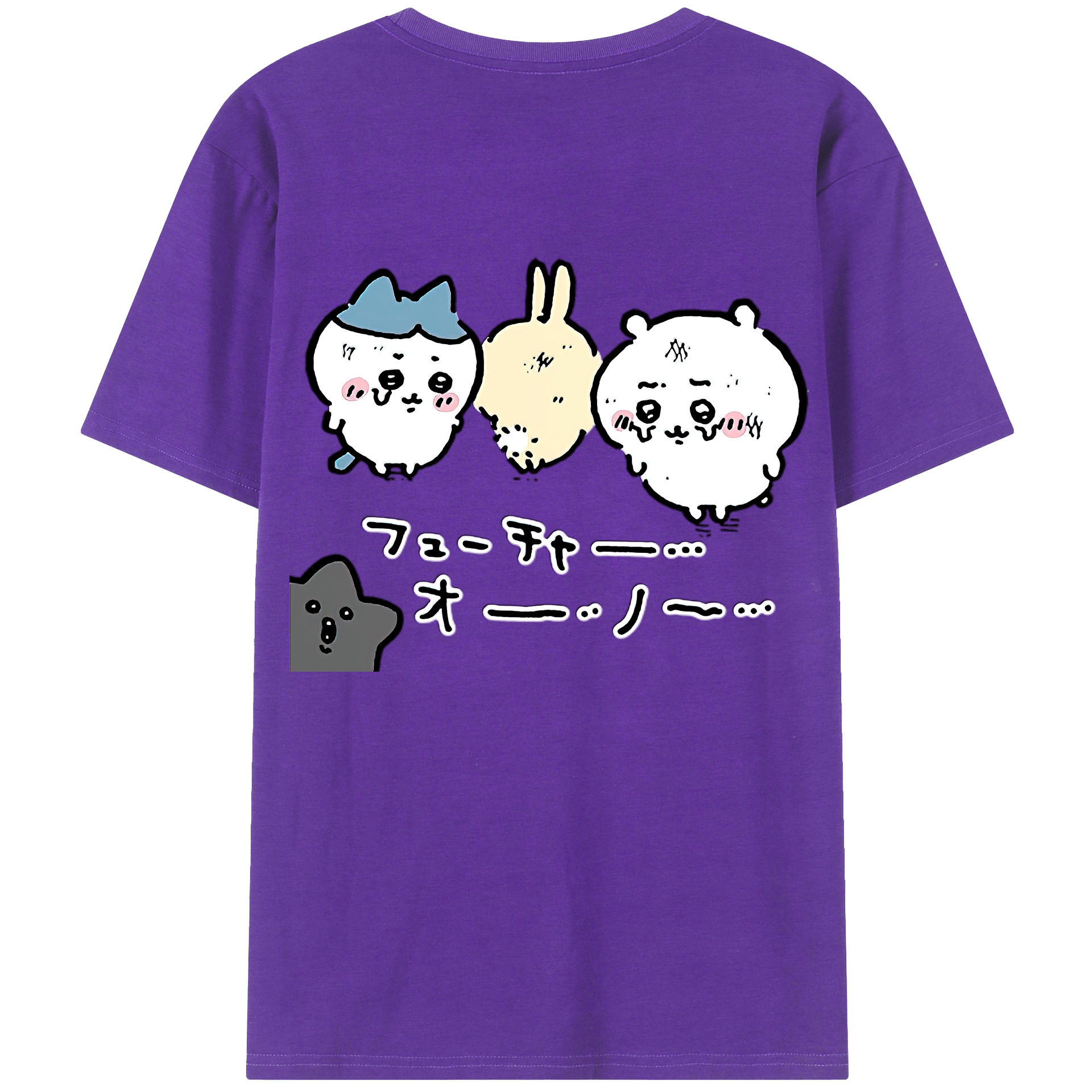 （画像用） ちいかわ ハチワレ Chii-kawa hachiware 綿100％ メンズ半袖Tシャツ（バックプリント） 通気性