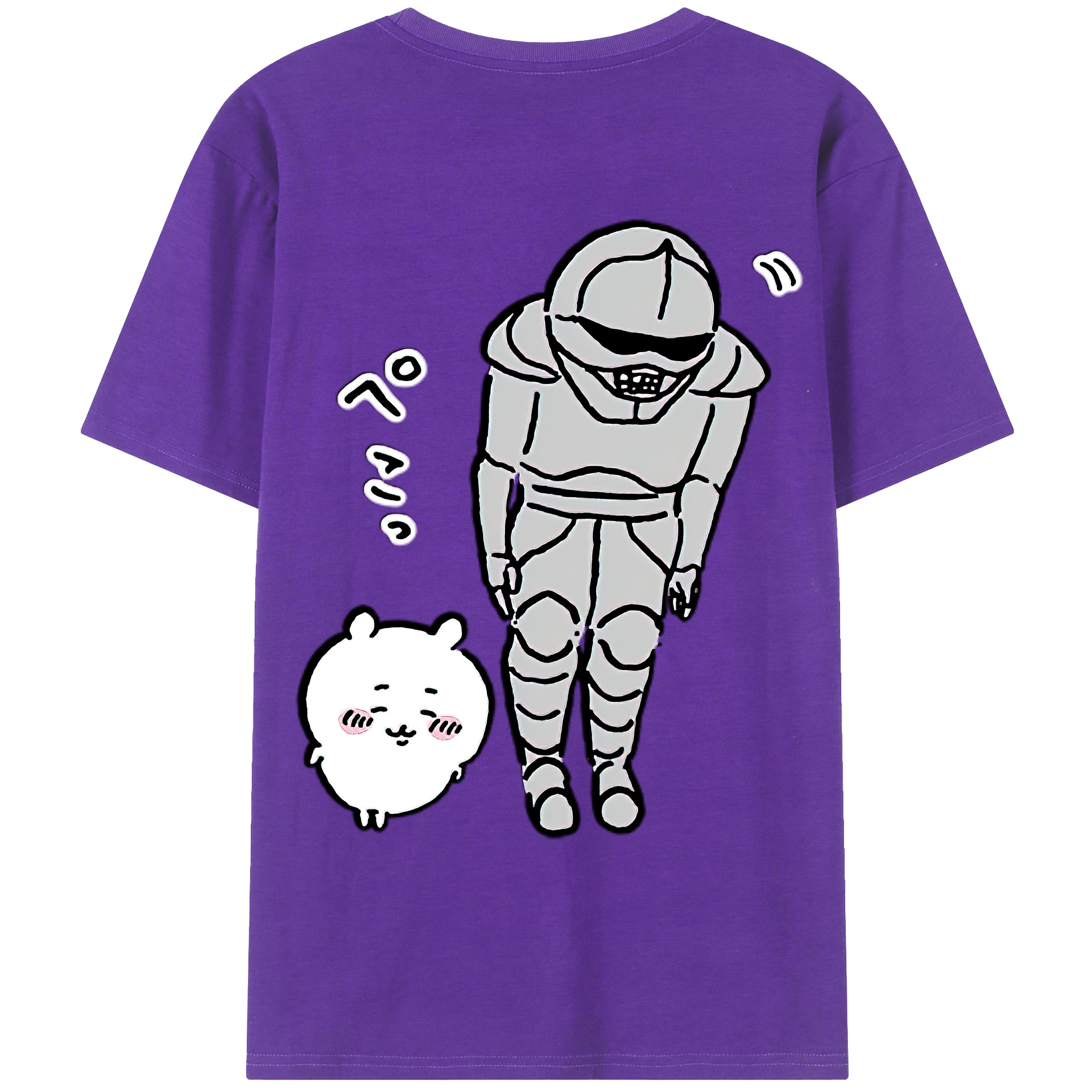 （画像用） ちいかわ 労働の鎧さん Chii-kawa Mr. Armor of Labor 綿100％ メンズ半袖Tシャツ（バックプリント） 通気性