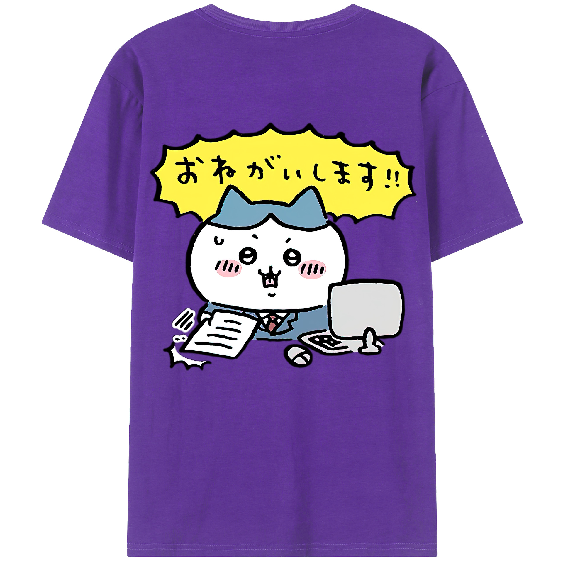 （画像用） ちいかわ ハチワレ Chii-kawa hachiware 綿100％ メンズ半袖Tシャツ（バックプリント） 通気性