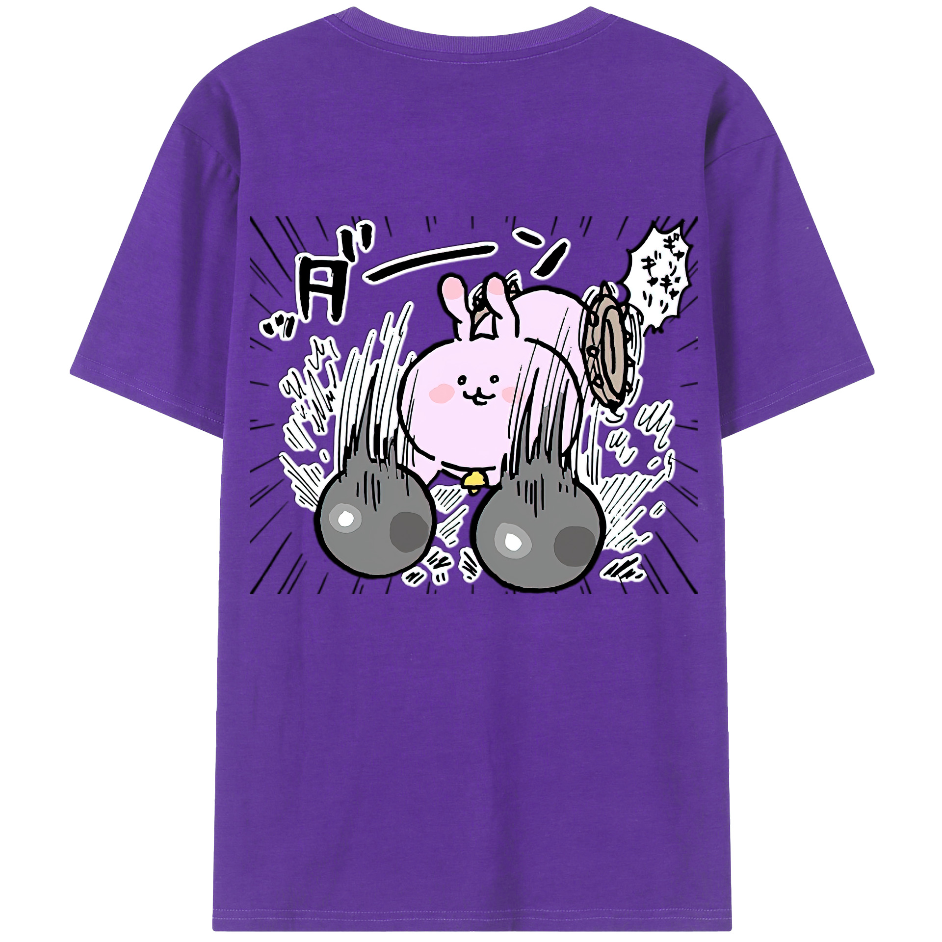 （画像用） ちいかわ うさぎ Chii-kawa usagi 綿100％ メンズ半袖Tシャツ（バックプリント） 通気性