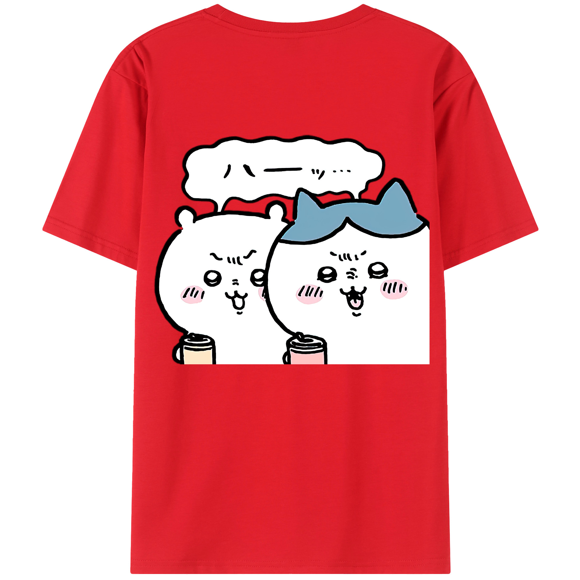 （画像用） ちいかわ ハチワレ Chii-kawa hachiware 綿100％ メンズ半袖Tシャツ（バックプリント） 通気性