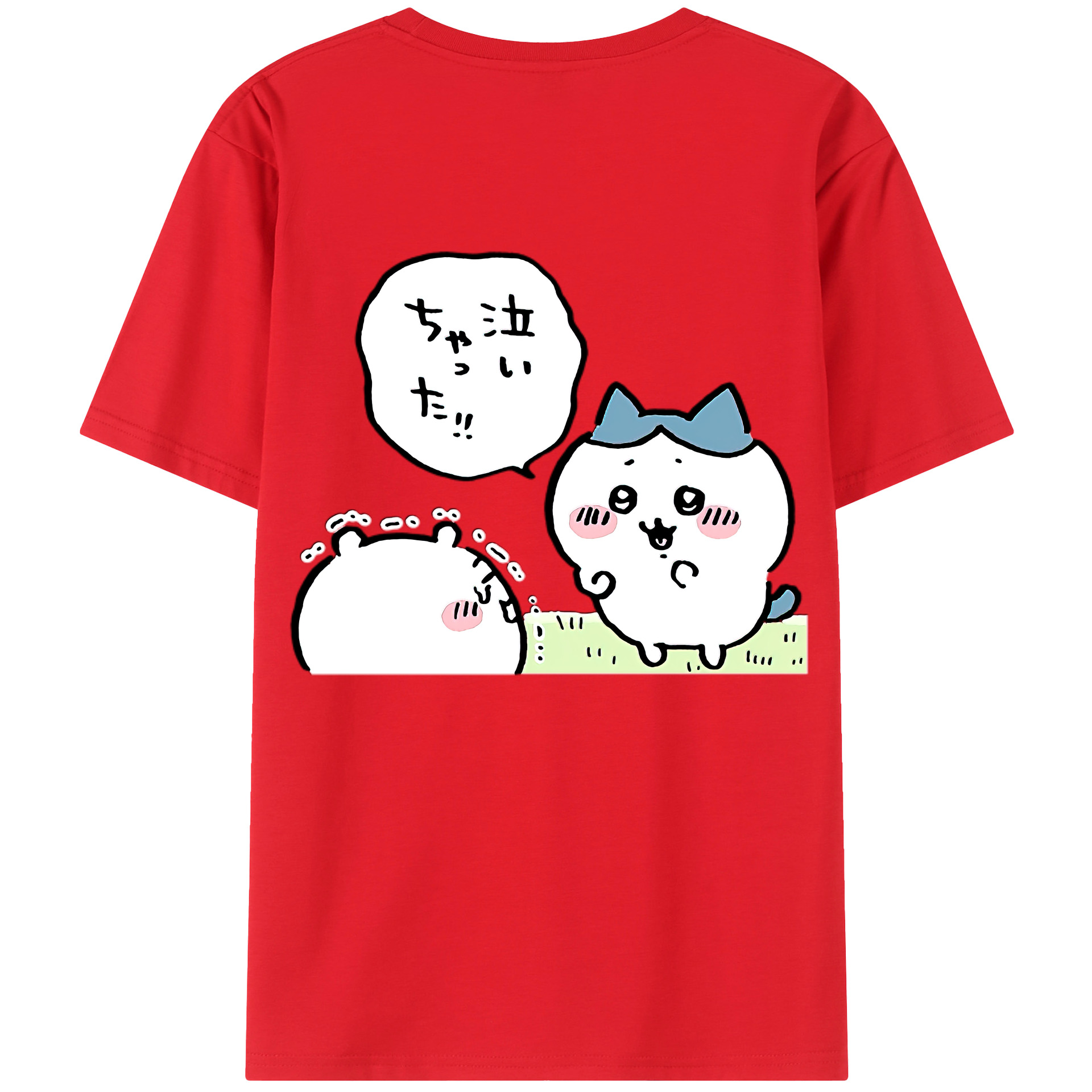（画像用） ちいかわ ハチワレ Chii-kawa hachiware 綿100％ メンズ半袖Tシャツ（バックプリント） 通気性