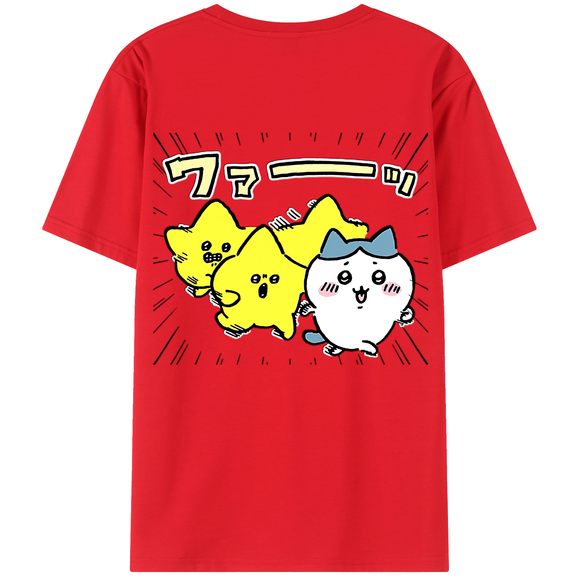 （画像用） ちいかわ 流れ星 Chii-kawa Shooting star 綿100％ メンズ半袖Tシャツ（バックプリント） 通気性
