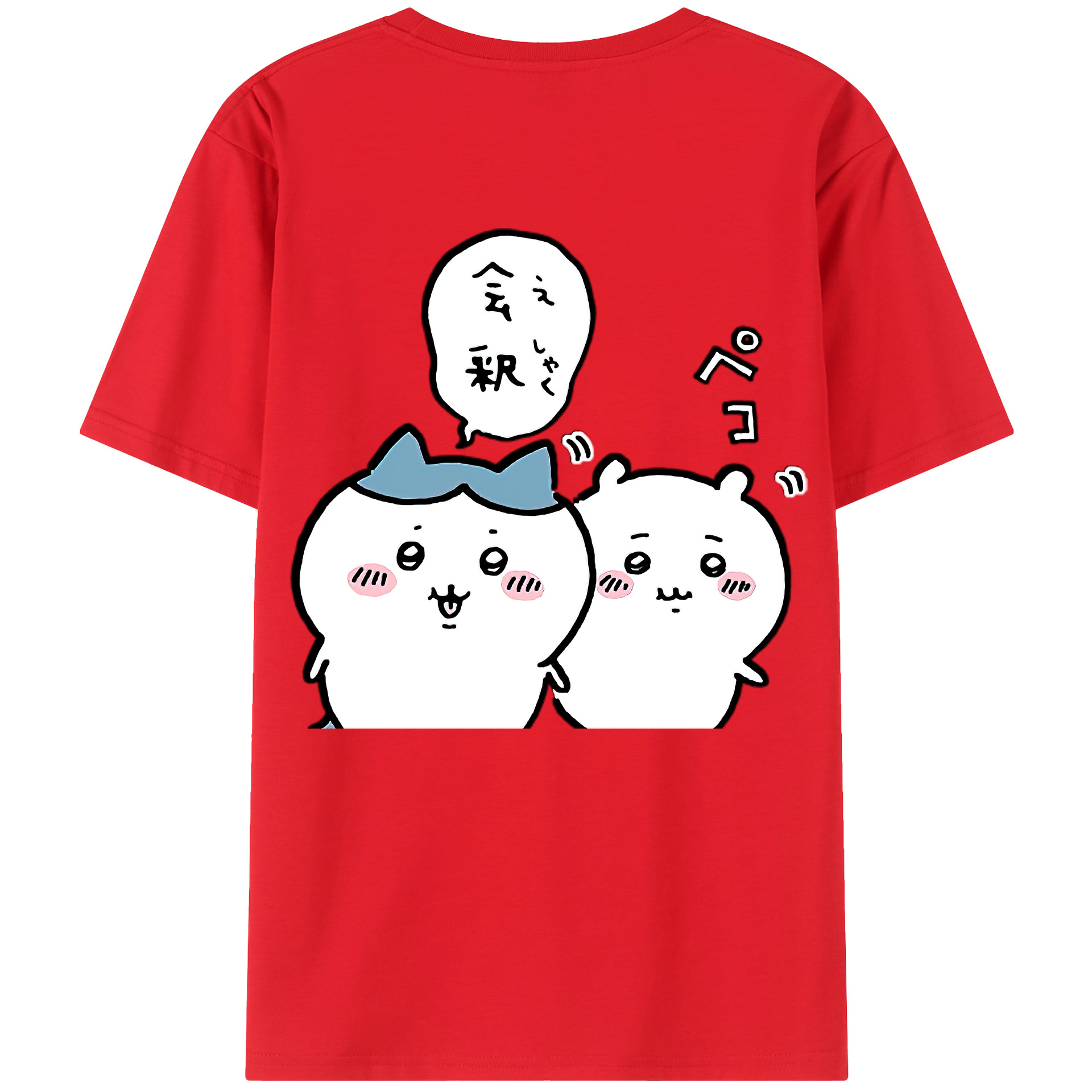 （画像用） ちいかわ ハチワレ Chii-kawa hachiware 綿100％ メンズ半袖Tシャツ（バックプリント） 通気性