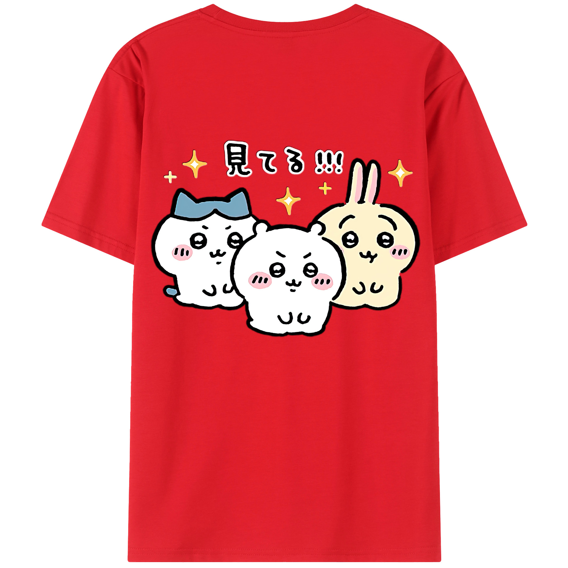 （画像用） ちいかわ ハチワレ Chii-kawa hachiware 綿100％ メンズ半袖Tシャツ（バックプリント） 通気性