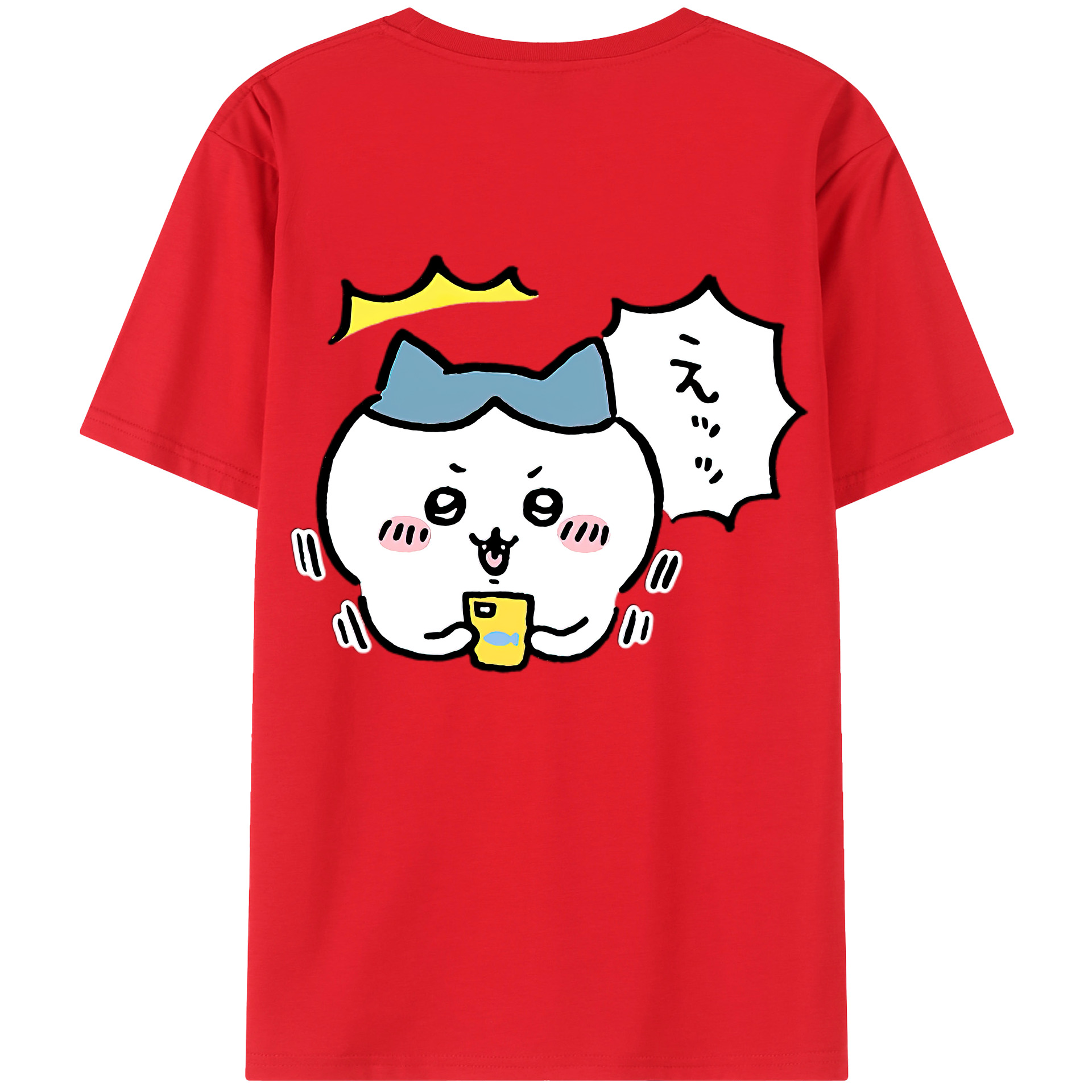 （画像用） ちいかわ ハチワレ Chii-kawa hachiware 綿100％ メンズ半袖Tシャツ（バックプリント） 通気性