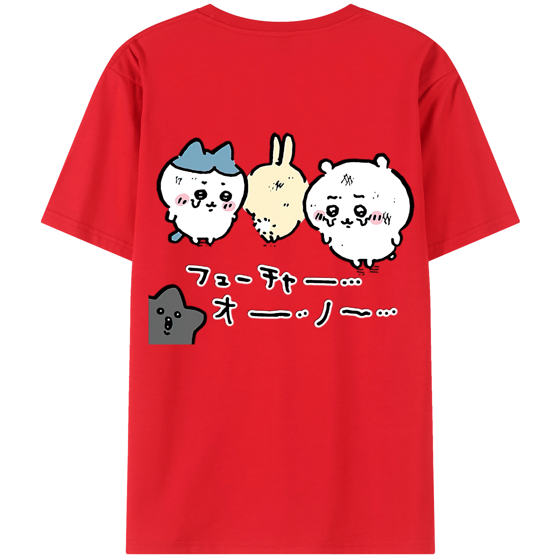 （画像用） ちいかわ ハチワレ Chii-kawa hachiware 綿100％ メンズ半袖Tシャツ（バックプリント） 通気性