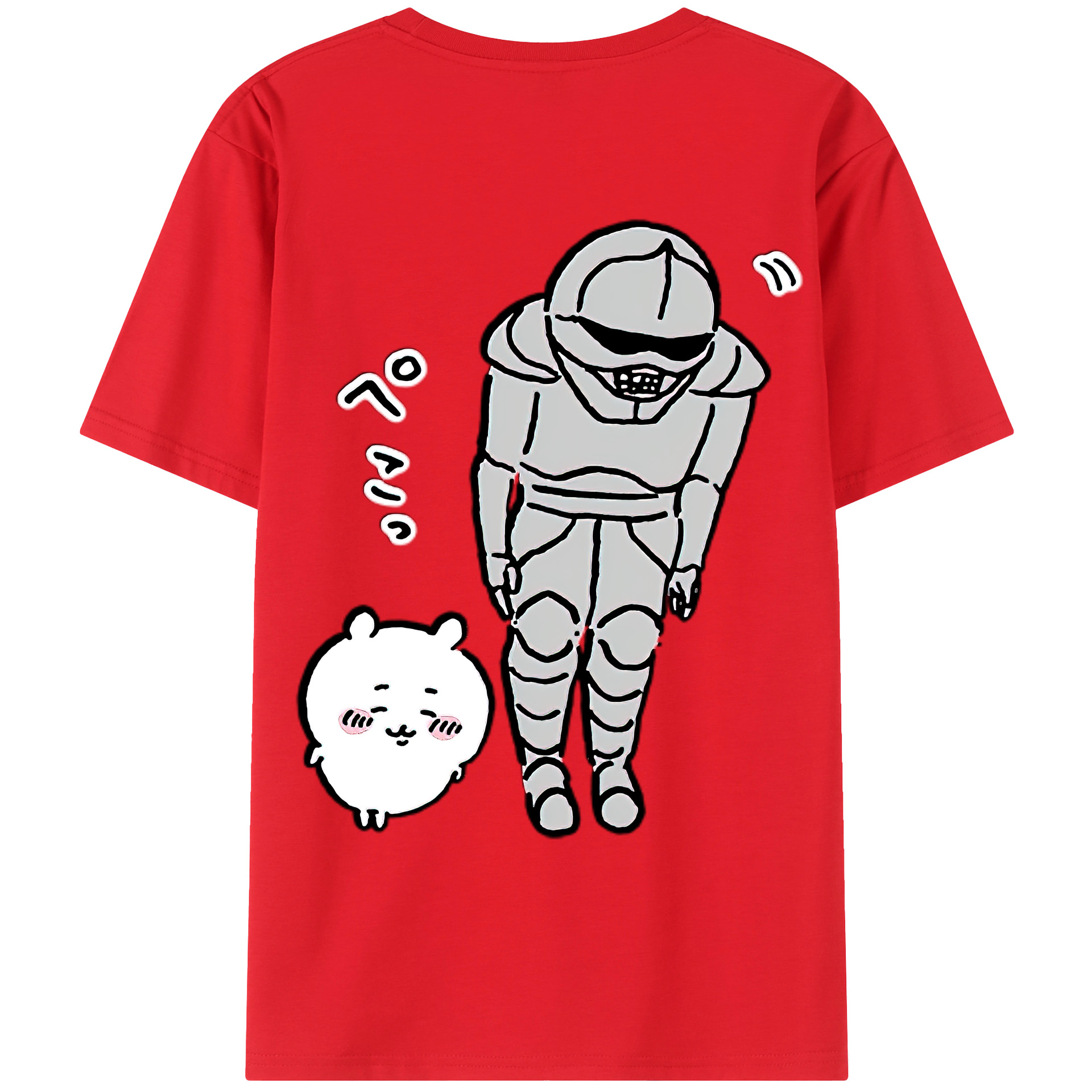 （画像用） ちいかわ 労働の鎧さん Chii-kawa Mr. Armor of Labor 綿100％ メンズ半袖Tシャツ（バックプリント） 通気性