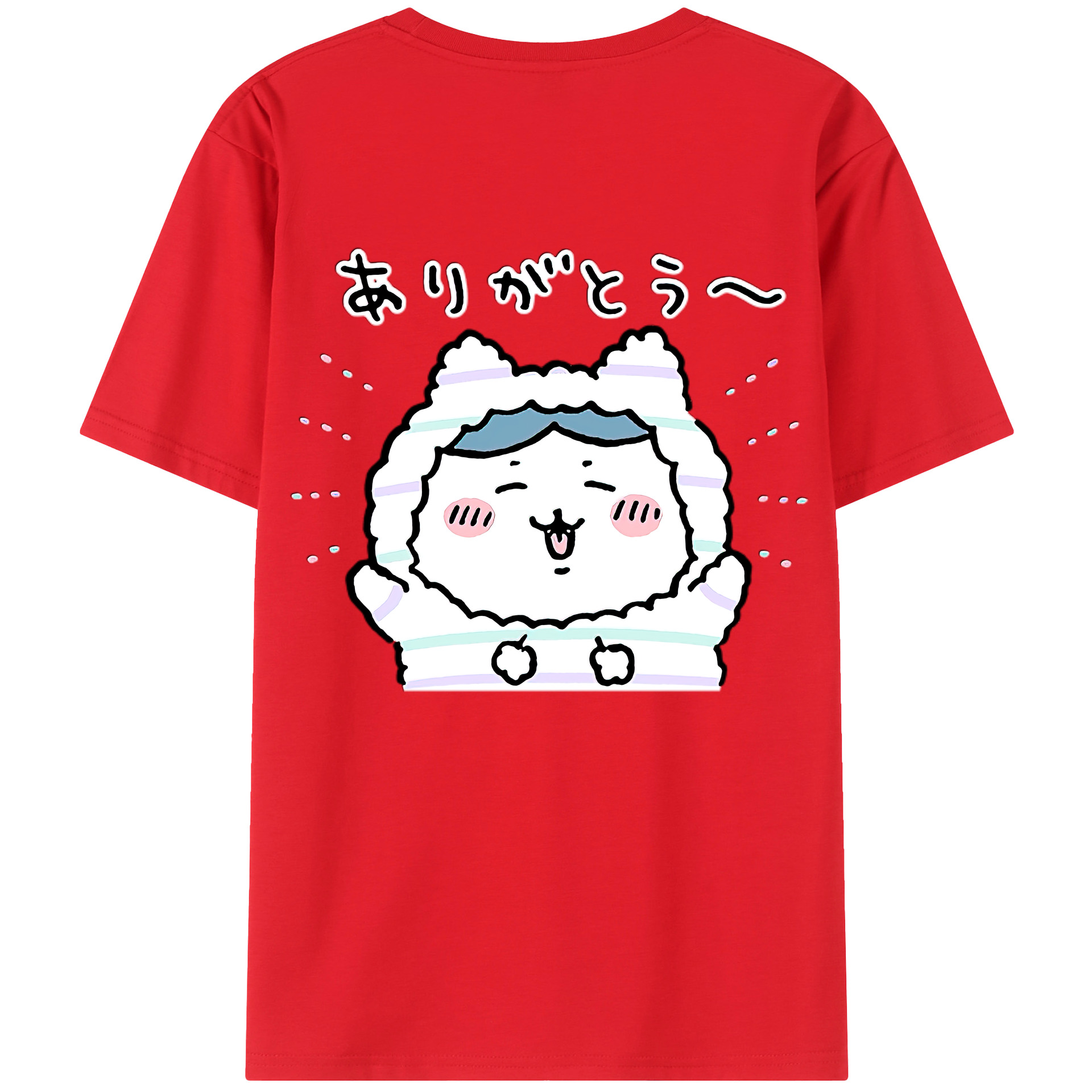 （画像用） ちいかわ ハチワレ Chii-kawa hachiware 綿100％ メンズ半袖Tシャツ（バックプリント） 通気性