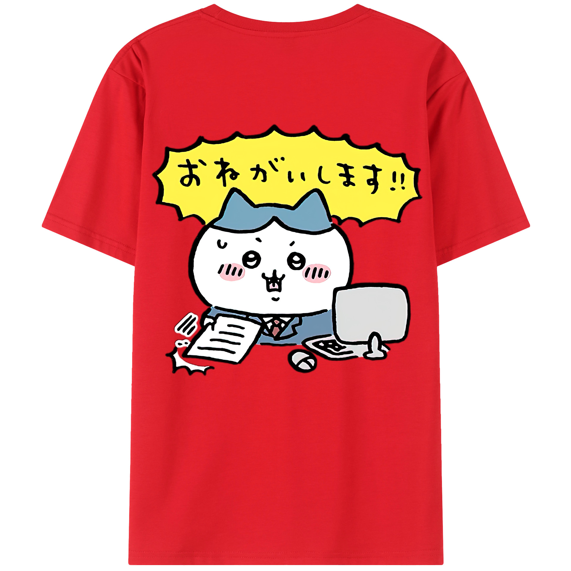 （画像用） ちいかわ ハチワレ Chii-kawa hachiware 綿100％ メンズ半袖Tシャツ（バックプリント） 通気性