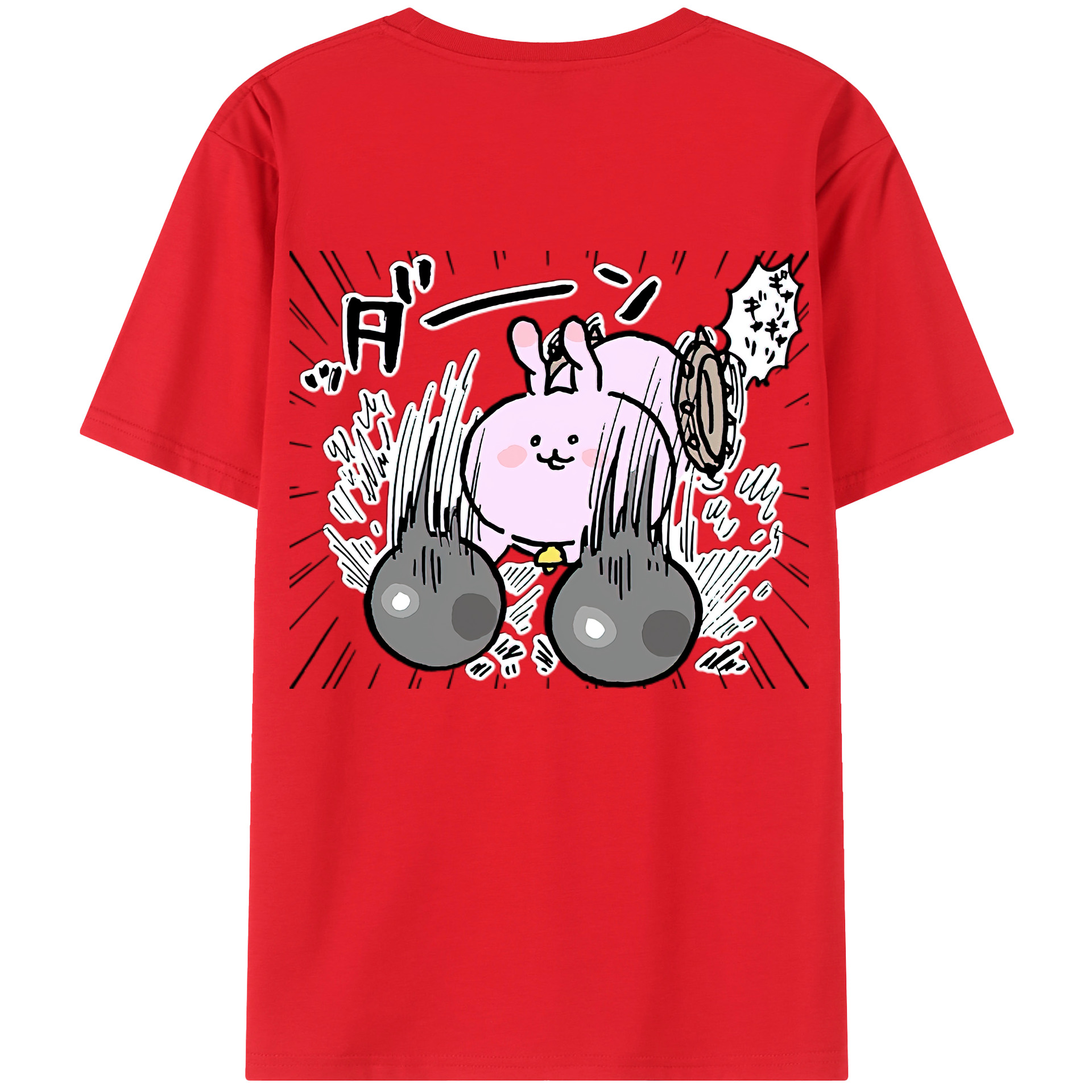 （画像用） ちいかわ うさぎ Chii-kawa usagi 綿100％ メンズ半袖Tシャツ（バックプリント） 通気性