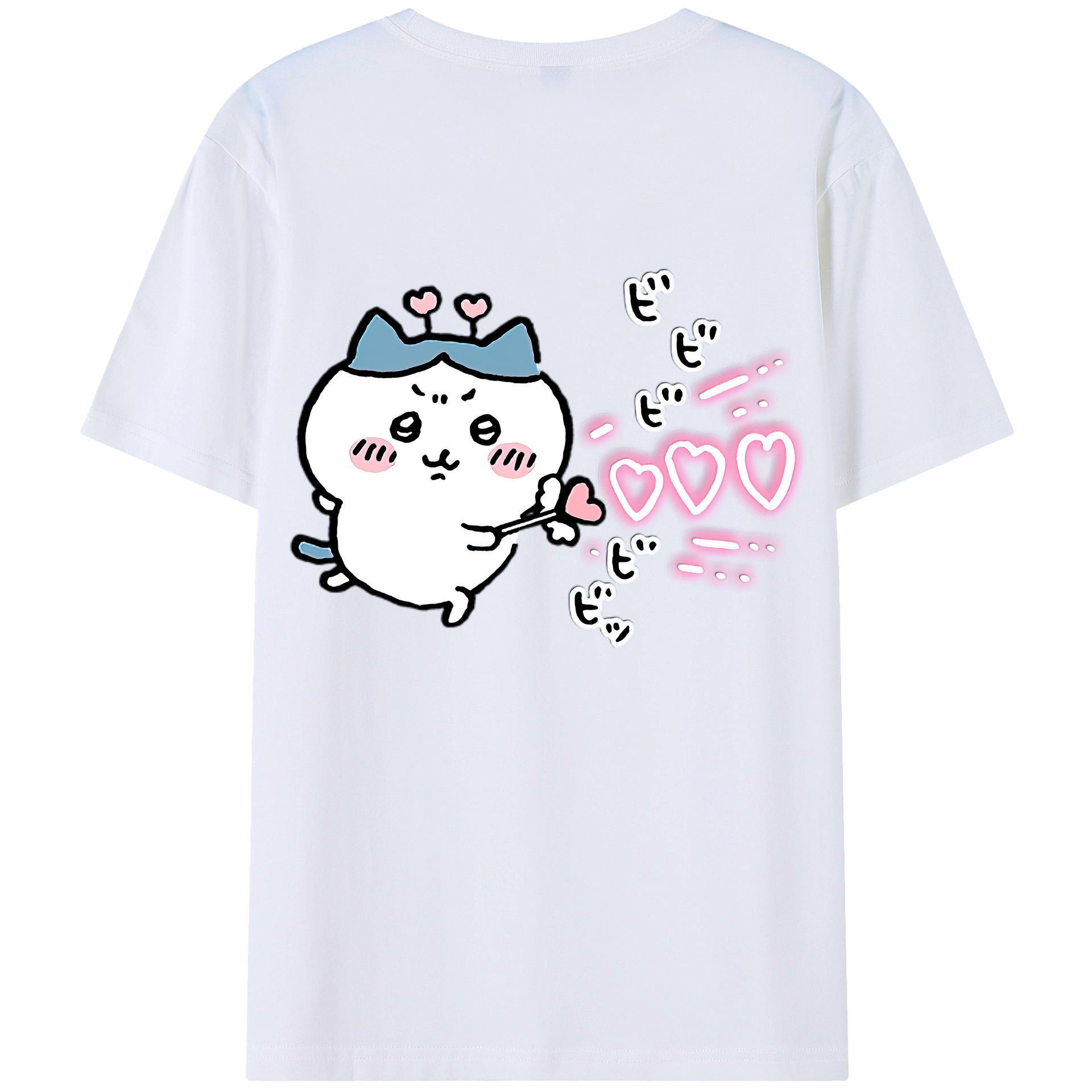 （画像用） ちいかわ ハチワレ Chii-kawa hachiware 綿100％ メンズ半袖Tシャツ（バックプリント） 通気性
