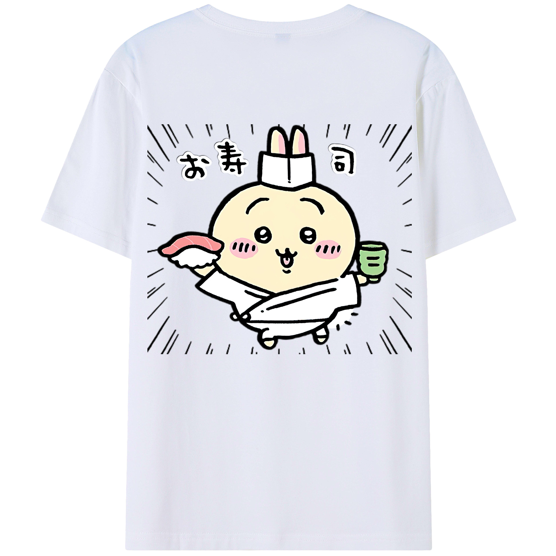 （画像用） ちいかわ うさぎ Chii-kawa usagi 綿100％ メンズ半袖Tシャツ（バックプリント） 通気性
