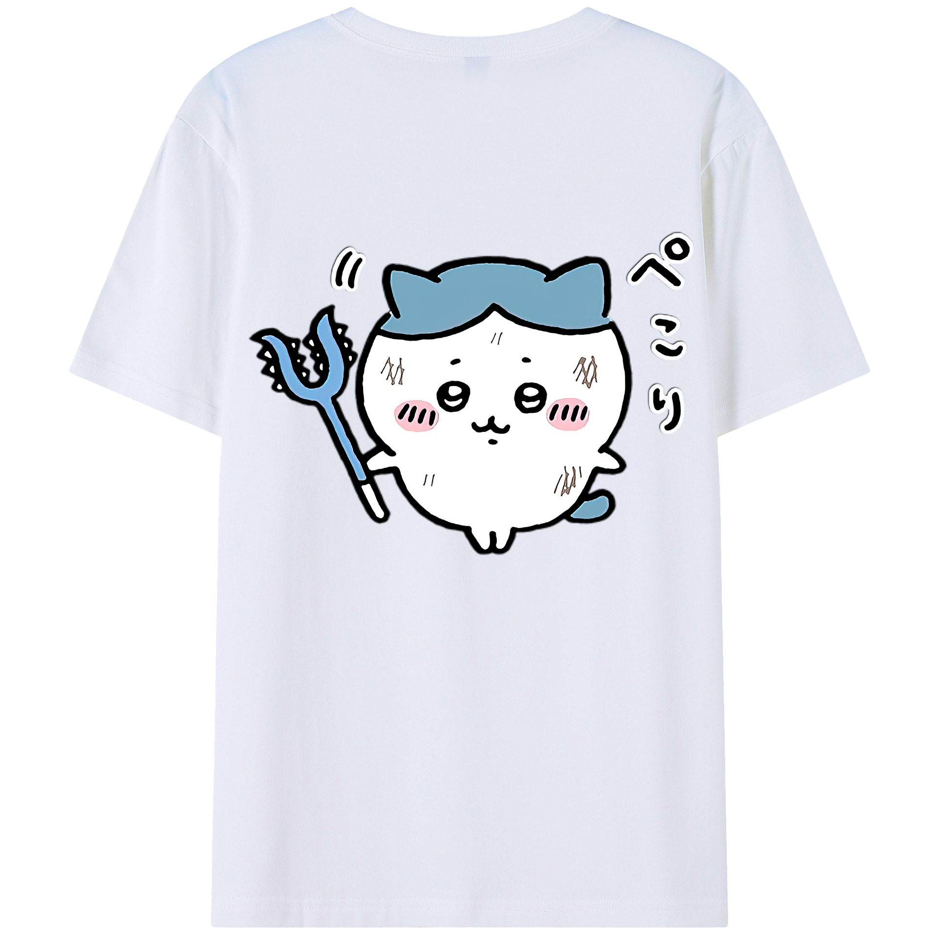 （画像用） ちいかわ ハチワレ Chii-kawa hachiware 綿100％ メンズ半袖Tシャツ（バックプリント） 通気性