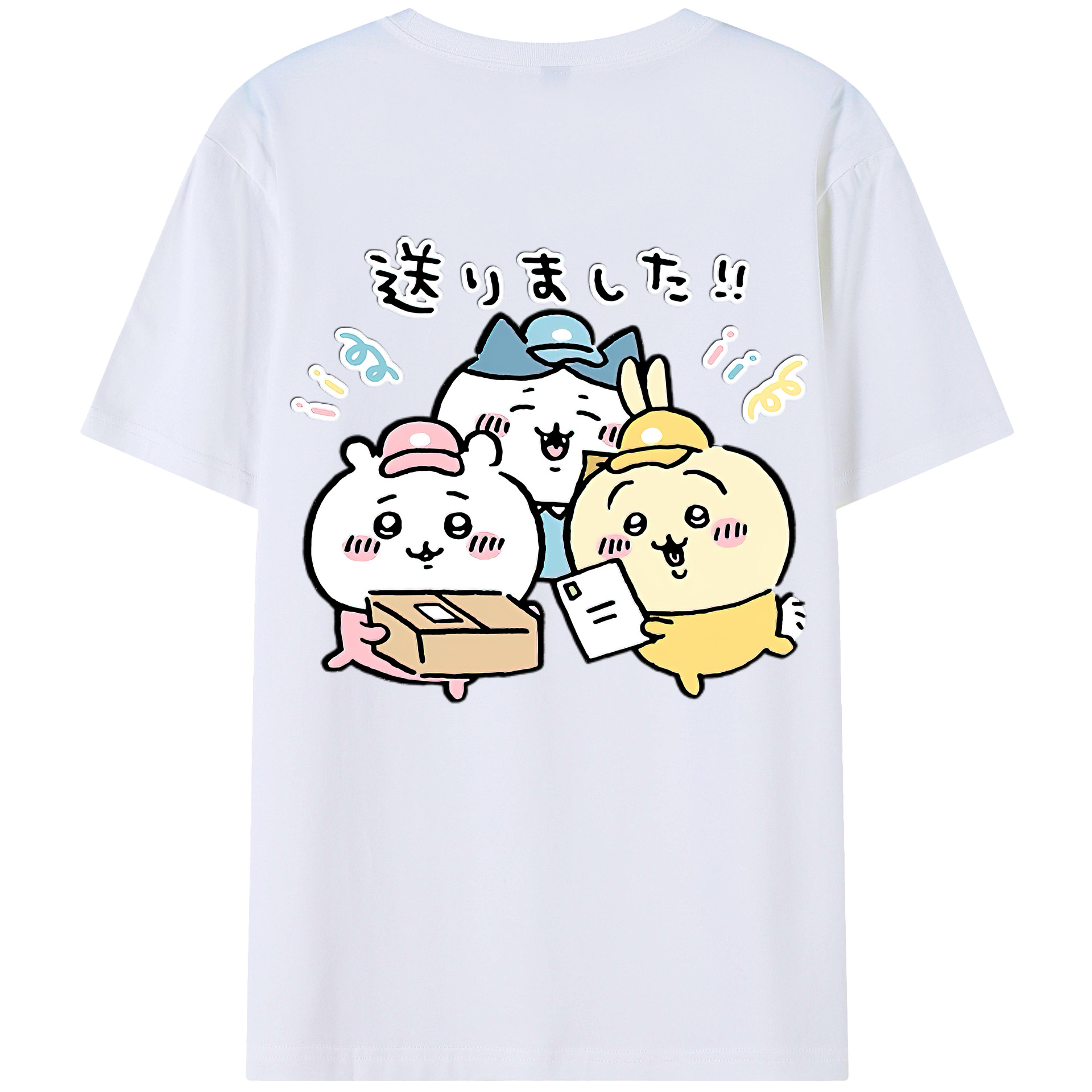 （画像用） ちいかわ ハチワレ Chii-kawa hachiware 綿100％ メンズ半袖Tシャツ（バックプリント） 通気性