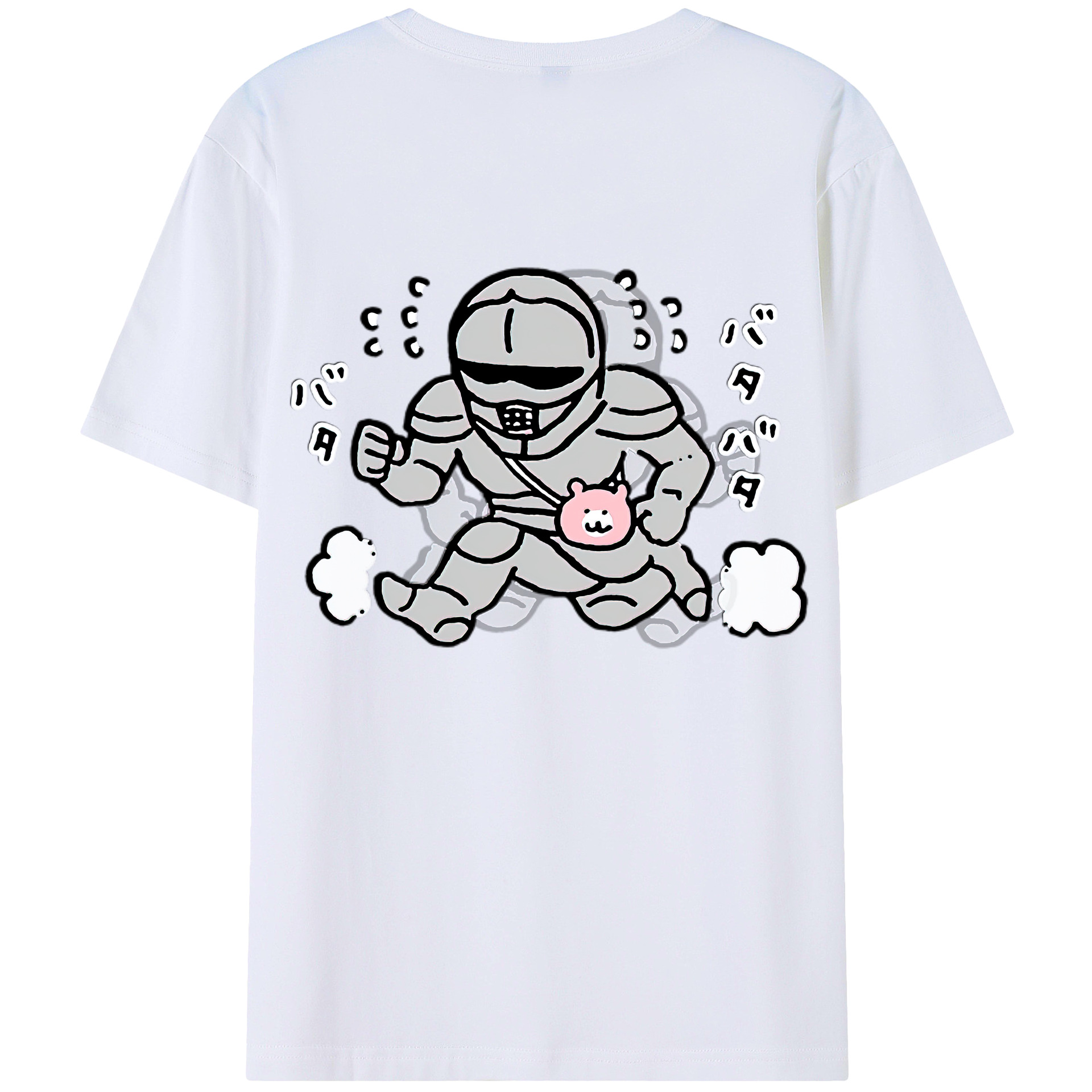 （画像用） ちいかわ 労働の鎧さん Chii-kawa Mr. Armor of Labor 綿100％ メンズ半袖Tシャツ（バックプリント） 通気性