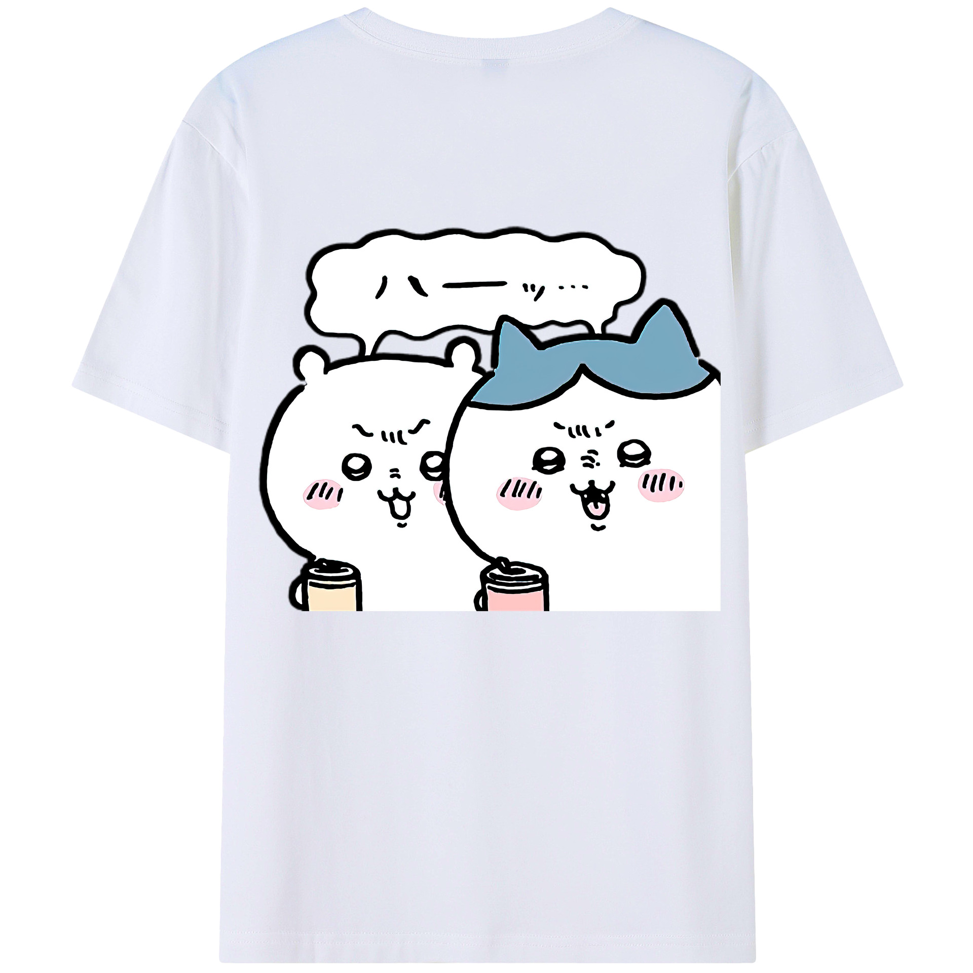 （画像用） ちいかわ ハチワレ Chii-kawa hachiware 綿100％ メンズ半袖Tシャツ（バックプリント） 通気性