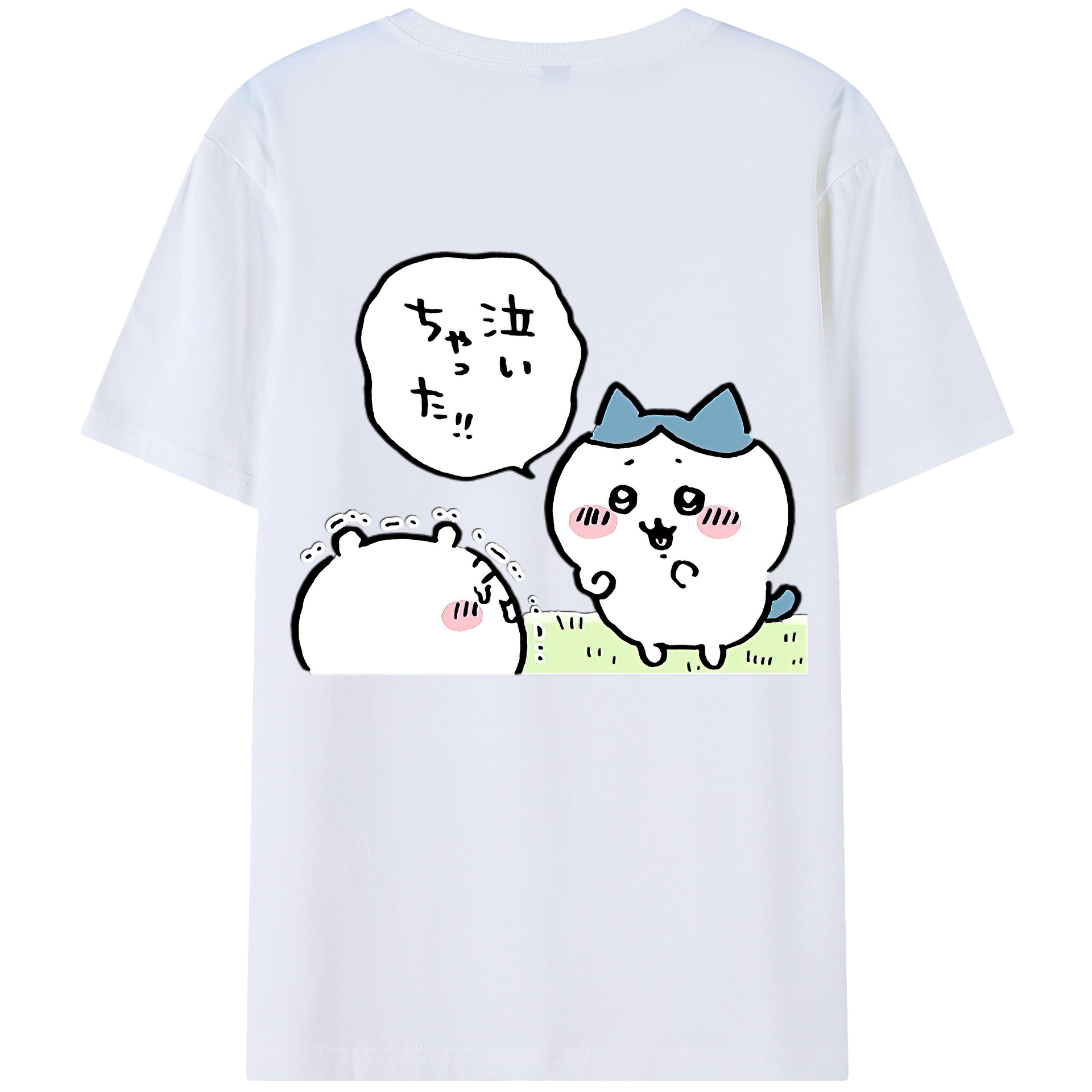 （画像用） ちいかわ ハチワレ Chii-kawa hachiware 綿100％ メンズ半袖Tシャツ（バックプリント） 通気性