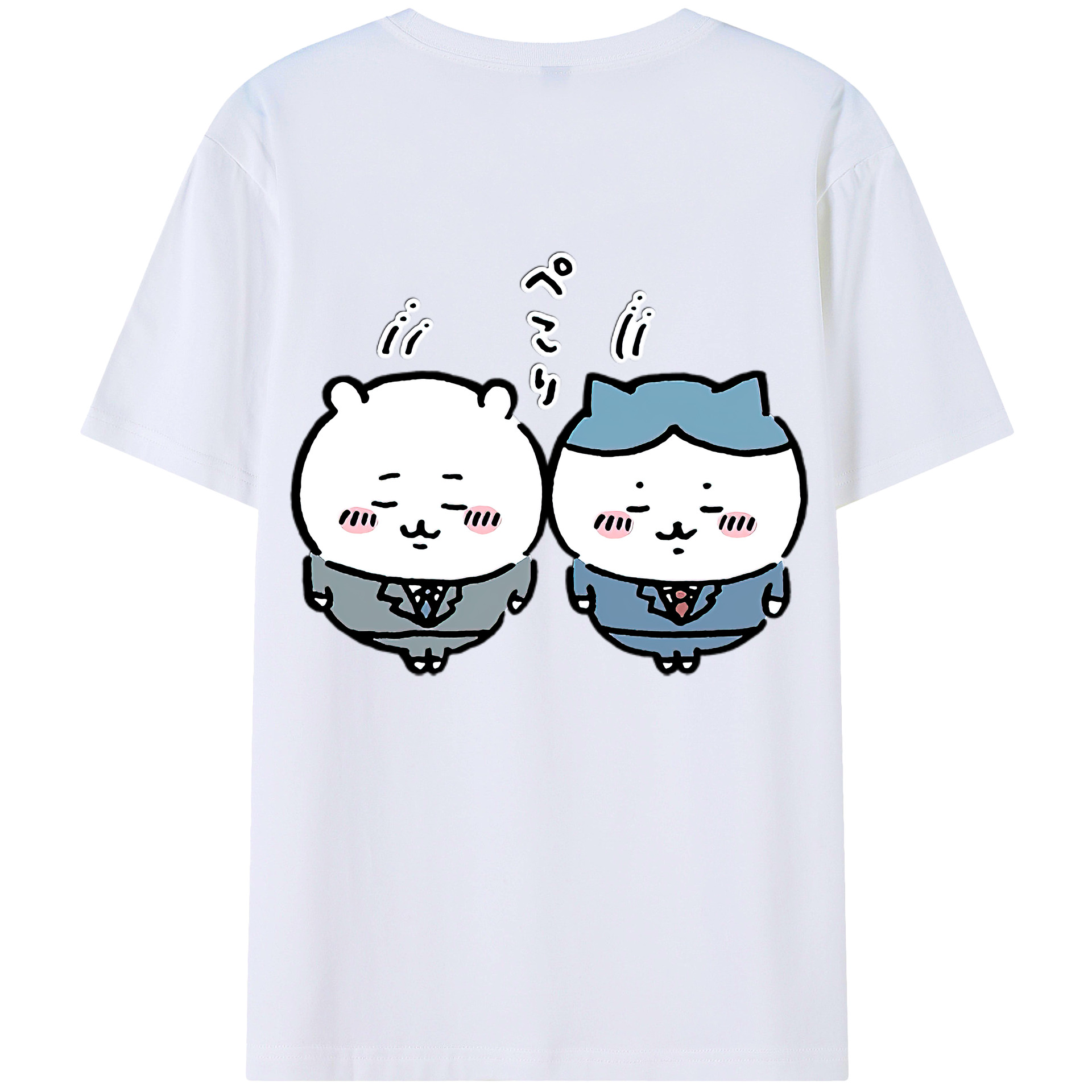（画像用） ちいかわ ハチワレ Chii-kawa hachiware 綿100％ メンズ半袖Tシャツ（バックプリント） 通気性