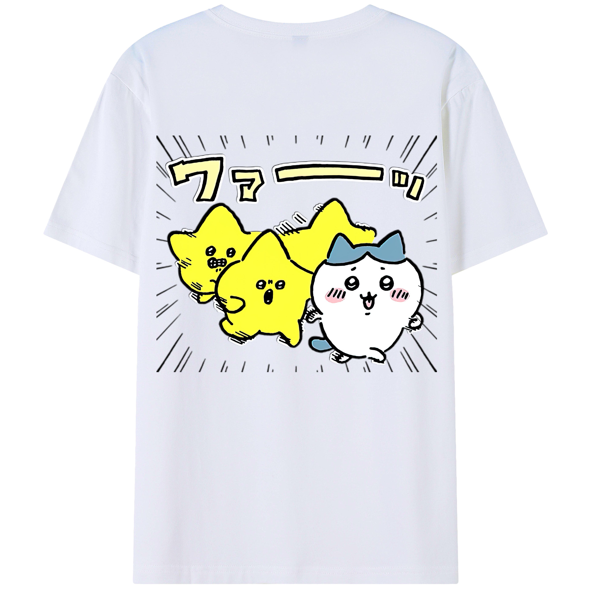 （画像用） ちいかわ 流れ星 Chii-kawa Shooting star 綿100％ メンズ半袖Tシャツ（バックプリント） 通気性