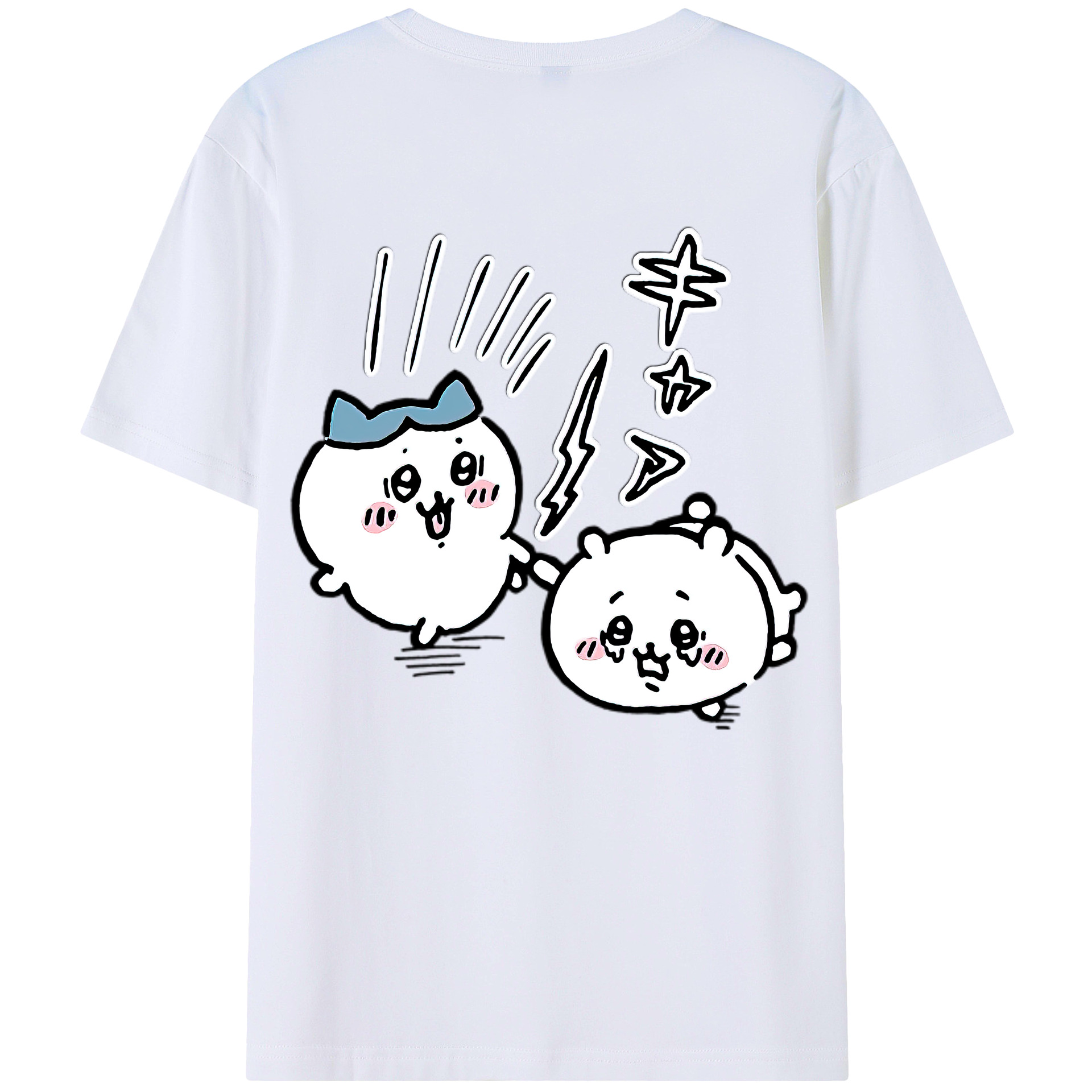 （画像用） ちいかわ ハチワレ Chii-kawa hachiware 綿100％ メンズ半袖Tシャツ（バックプリント） 通気性