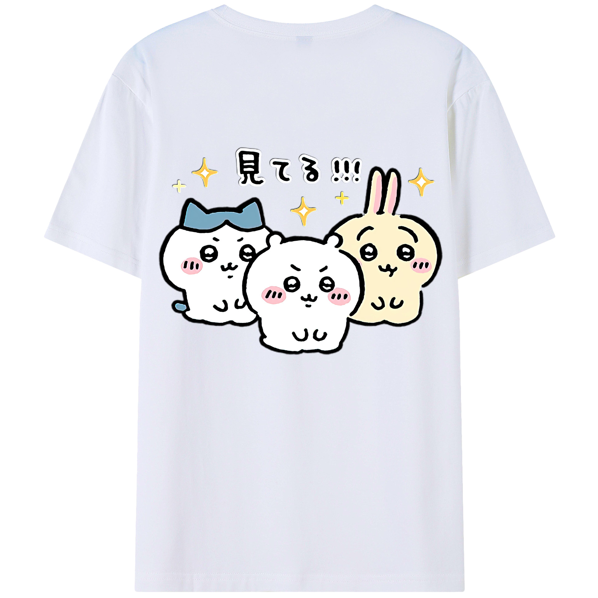 （画像用） ちいかわ ハチワレ Chii-kawa hachiware 綿100％ メンズ半袖Tシャツ（バックプリント） 通気性