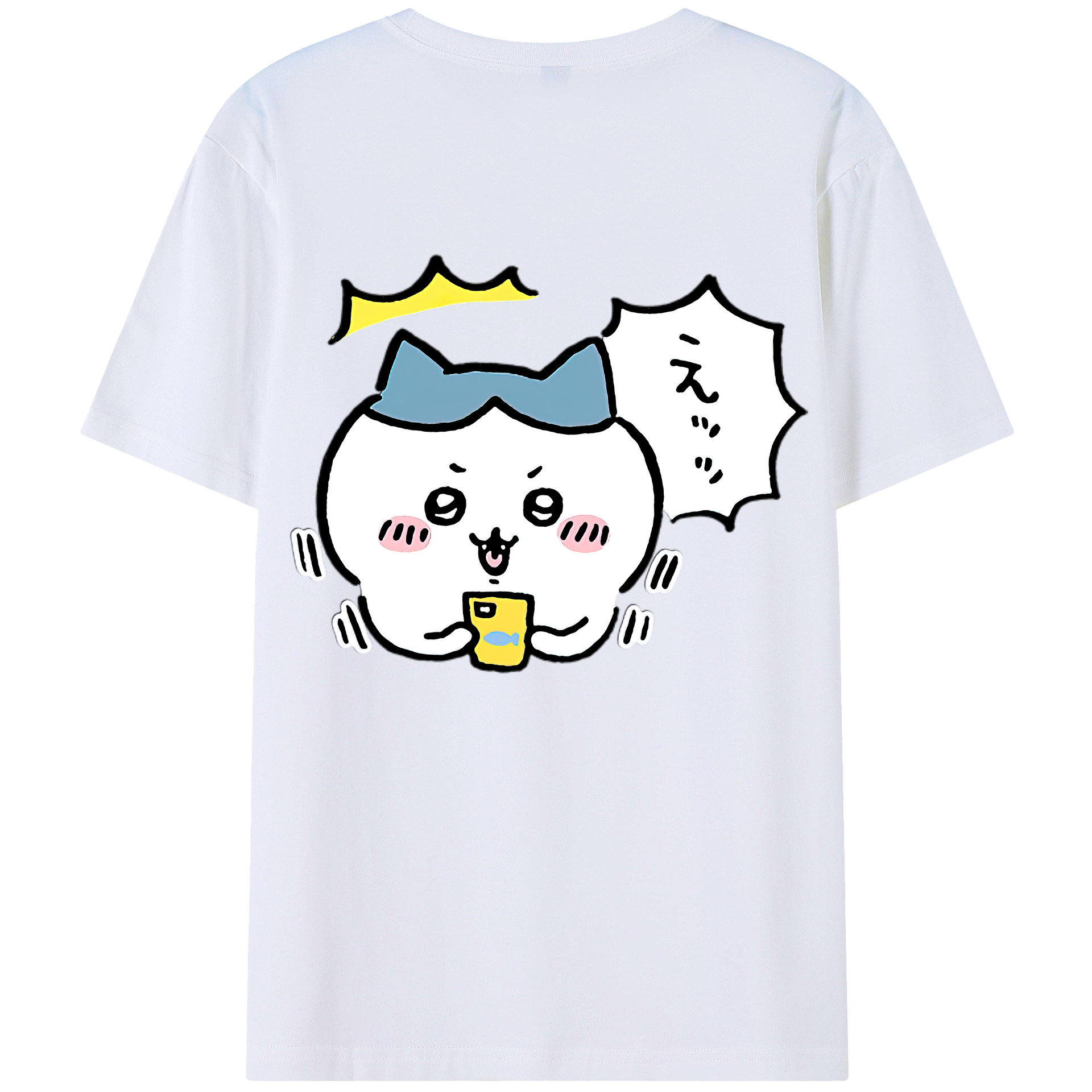 （画像用） ちいかわ ハチワレ Chii-kawa hachiware 綿100％ メンズ半袖Tシャツ（バックプリント） 通気性