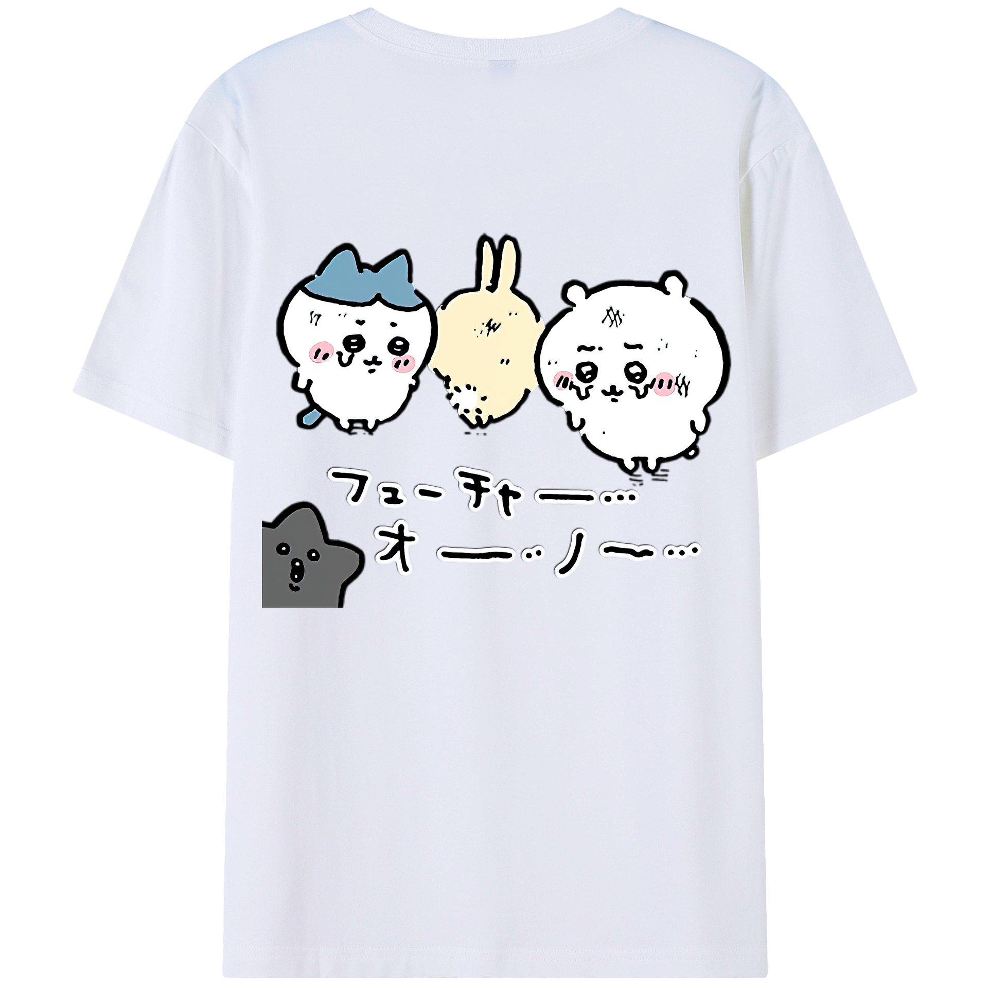 （画像用） ちいかわ ハチワレ Chii-kawa hachiware 綿100％ メンズ半袖Tシャツ（バックプリント） 通気性