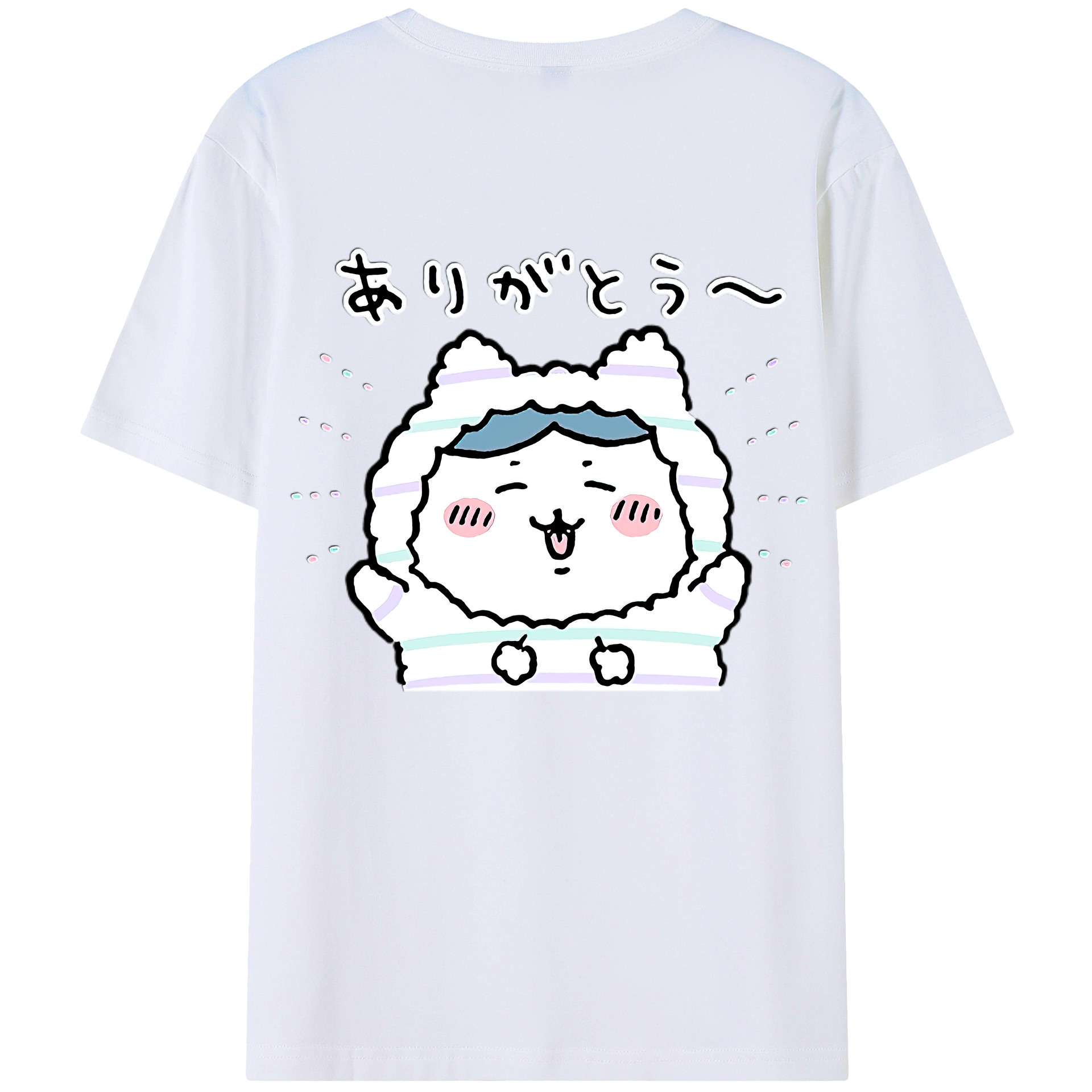 （画像用） ちいかわ ハチワレ Chii-kawa hachiware 綿100％ メンズ半袖Tシャツ（バックプリント） 通気性