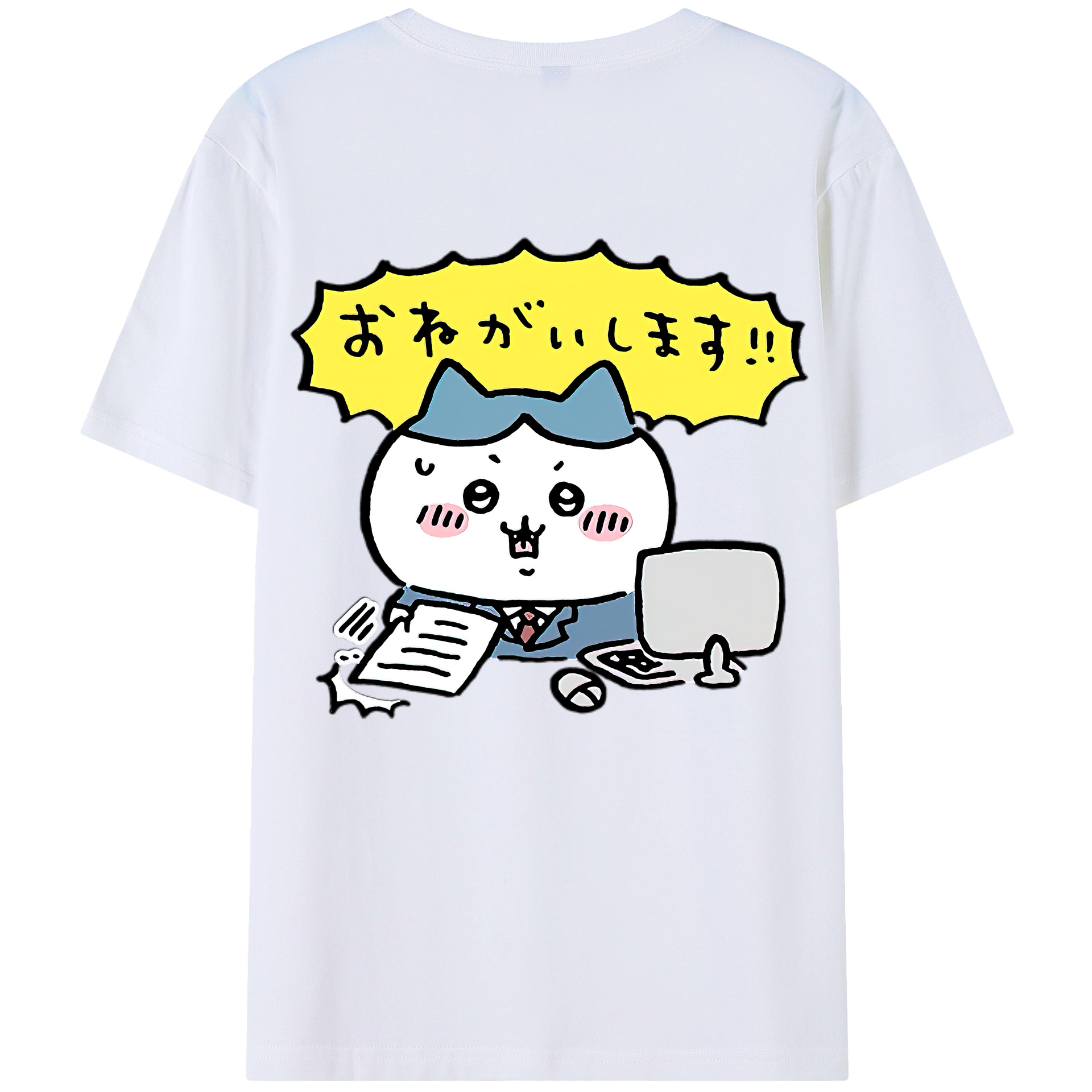 （画像用） ちいかわ ハチワレ Chii-kawa hachiware 綿100％ メンズ半袖Tシャツ（バックプリント） 通気性