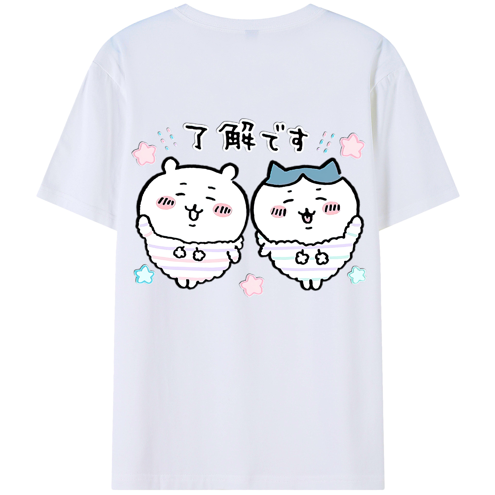 （画像用） ちいかわ ハチワレ Chii-kawa hachiware 綿100％ メンズ半袖Tシャツ（バックプリント） 通気性