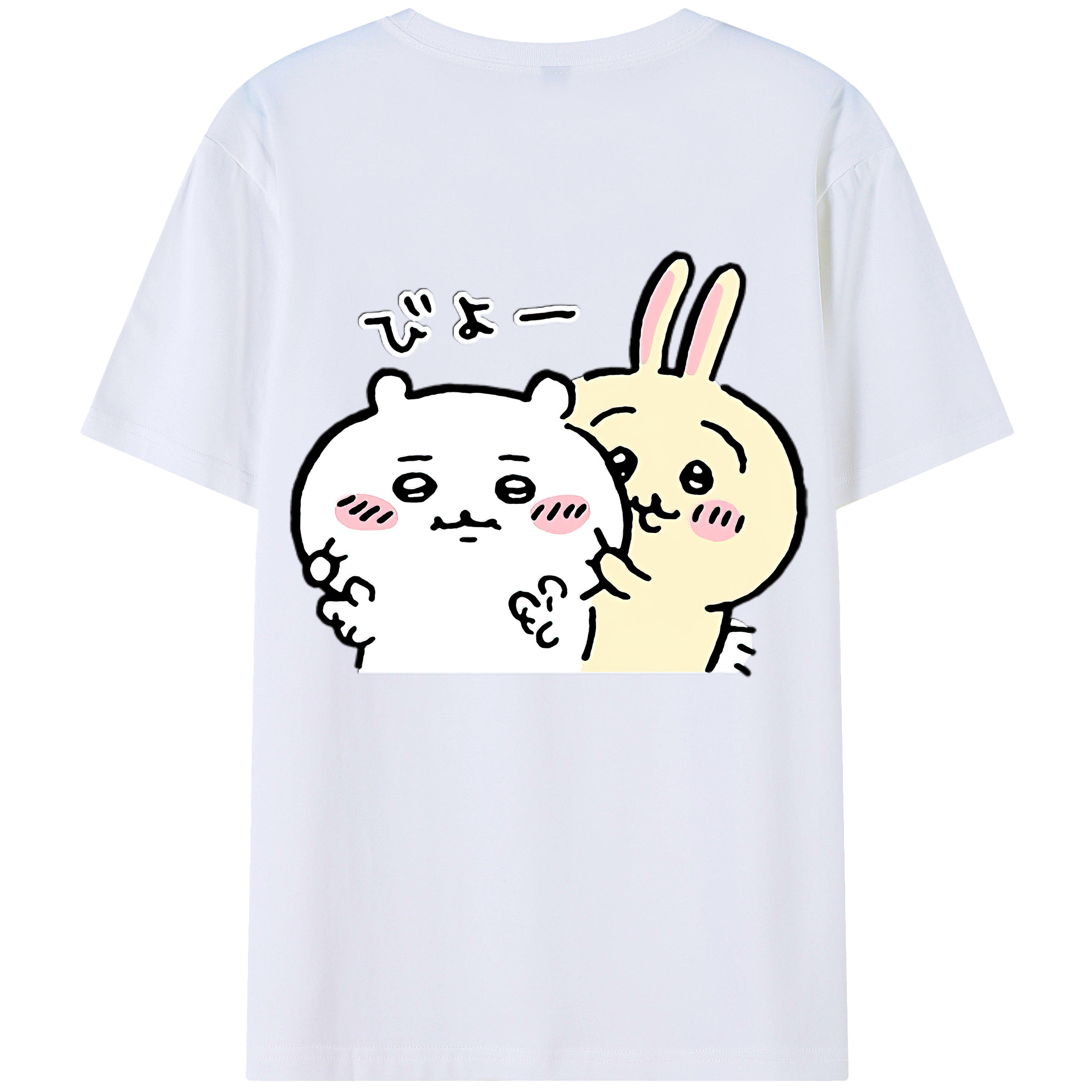 （画像用） ちいかわ うさぎ Chii-kawa usagi 綿100％ メンズ半袖Tシャツ（バックプリント） 通気性