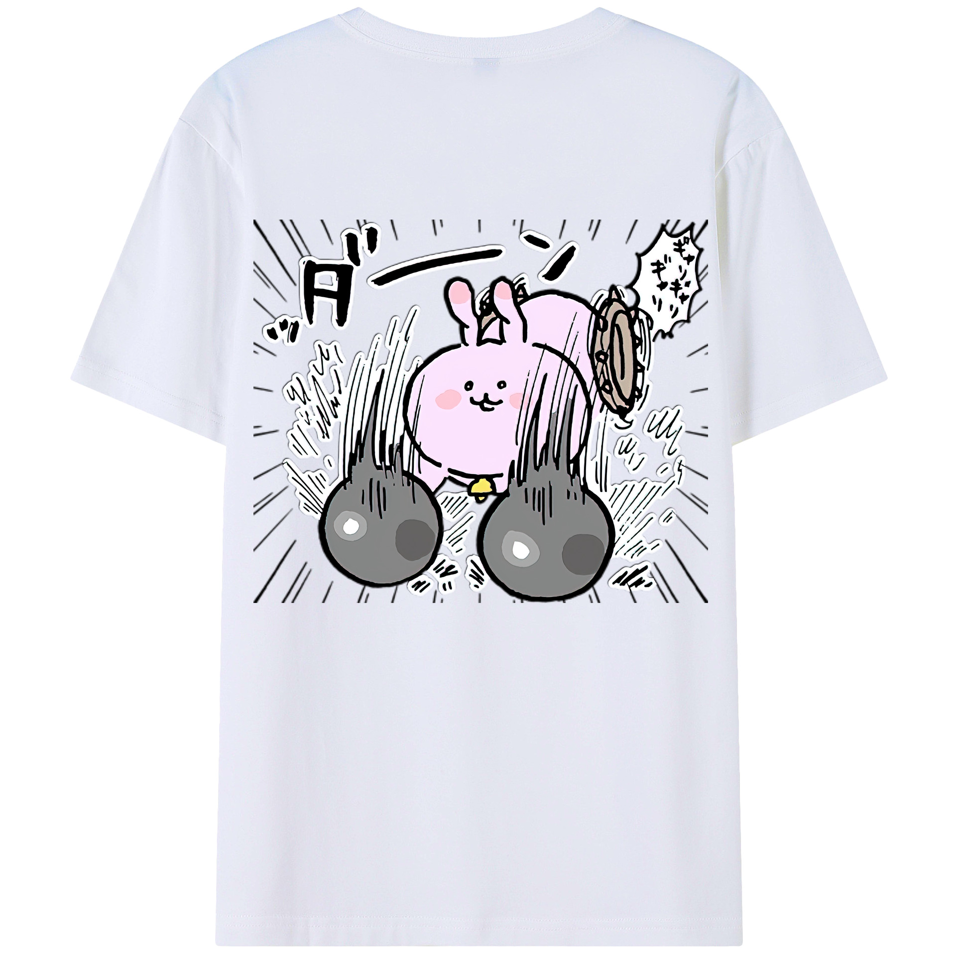 （画像用） ちいかわ うさぎ Chii-kawa usagi 綿100％ メンズ半袖Tシャツ（バックプリント） 通気性