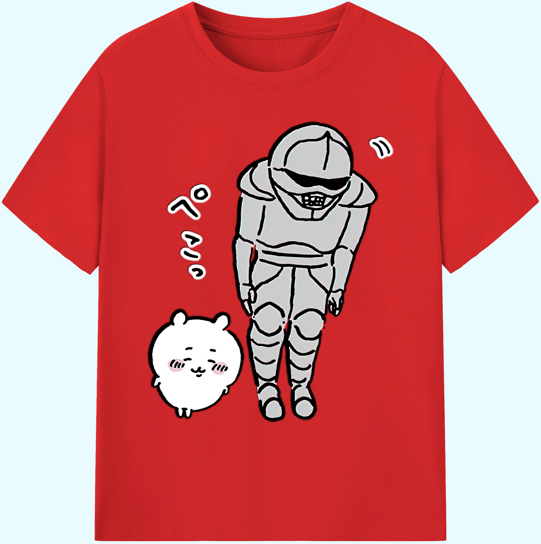 （画像用） ちいかわ 労働の鎧さん Chii-kawa Mr. Armor of Labor 綿100％ メンズ半袖Tシャツ｜肌触りやわらか＆通気性