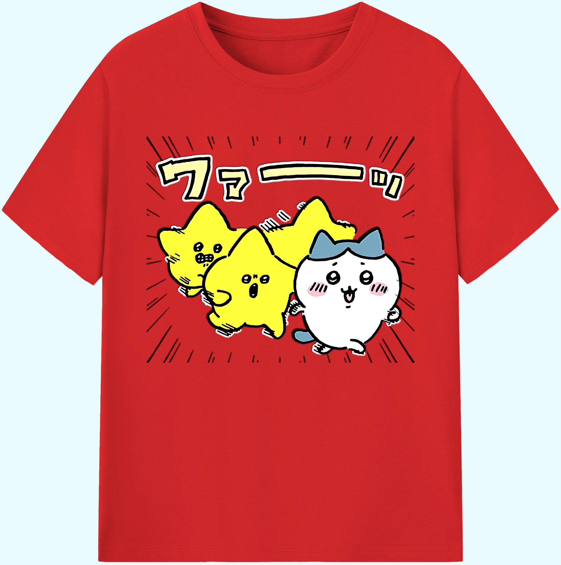 （画像用） ちいかわ 流れ星 Chii-kawa Shooting star 綿100％ メンズ半袖Tシャツ｜肌触りやわらか＆通気性