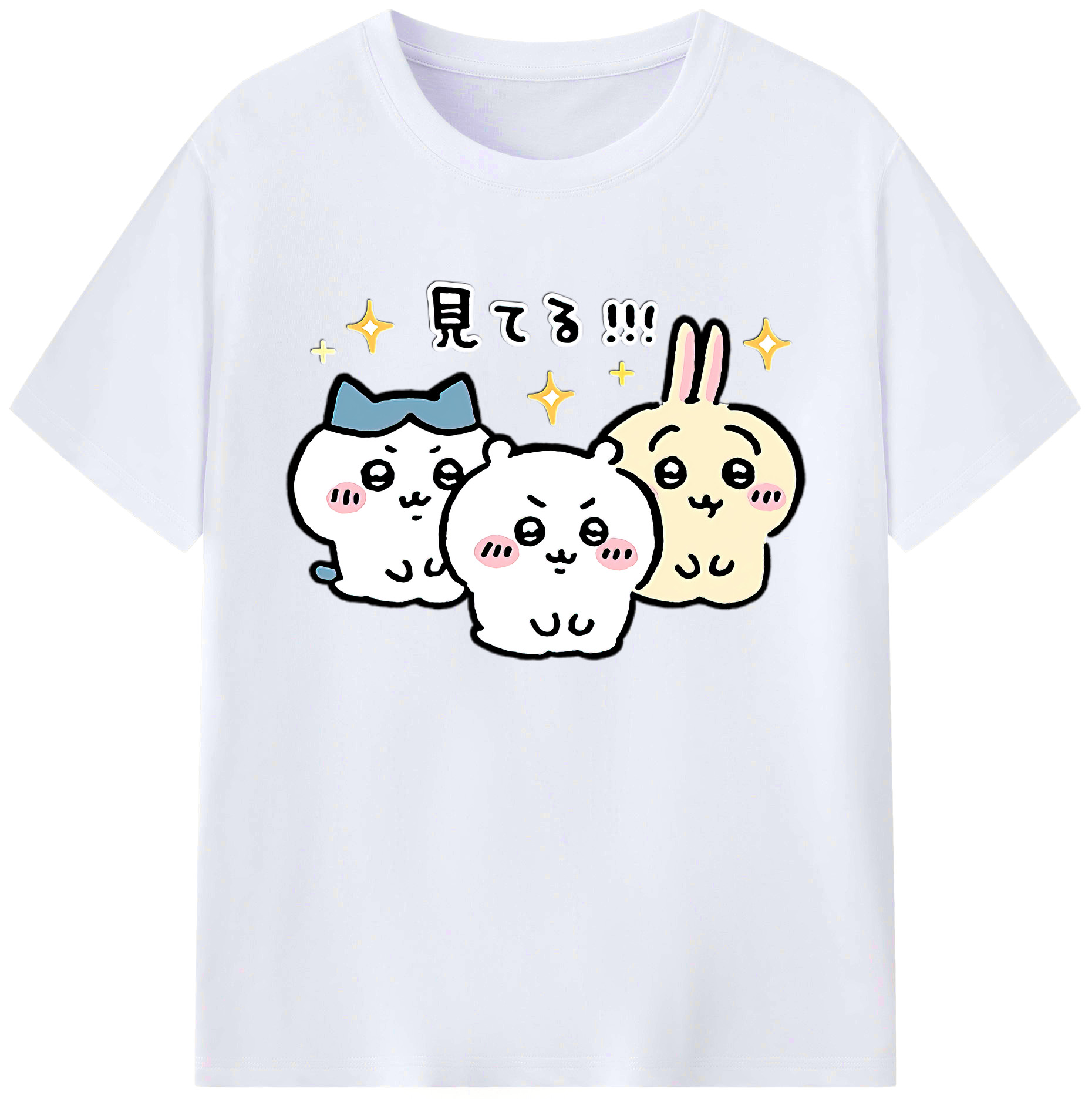 （画像用） ちいかわ ハチワレ Chii-kawa hachiware 綿100％ メンズ半袖Tシャツ｜肌触りやわらか＆通気性