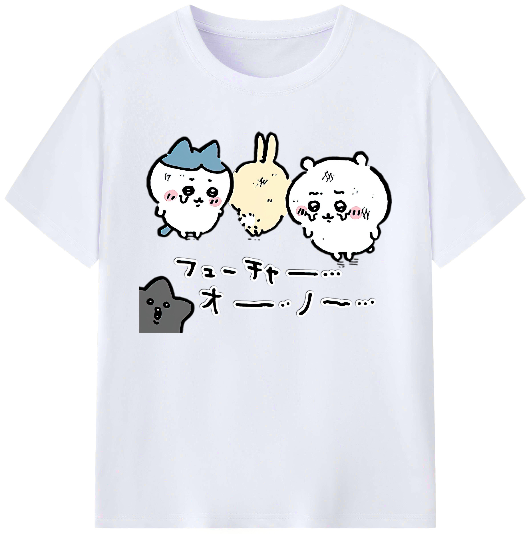 （画像用） ちいかわ ハチワレ Chii-kawa hachiware 綿100％ メンズ半袖Tシャツ｜肌触りやわらか＆通気性