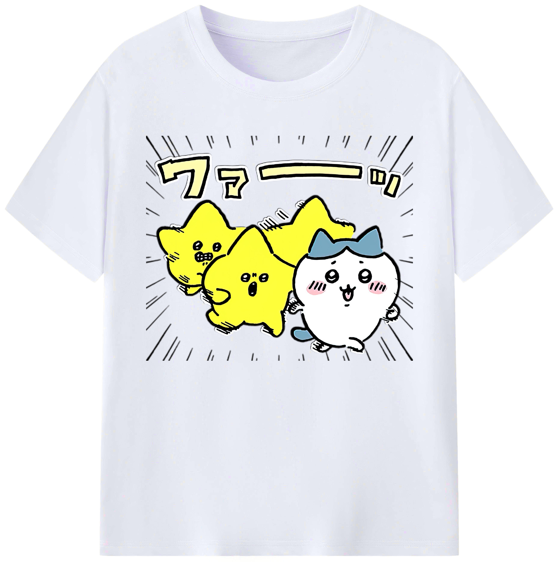 （画像用） ちいかわ 流れ星 Chii-kawa Shooting star 綿100％ メンズ半袖Tシャツ｜肌触りやわらか＆通気性