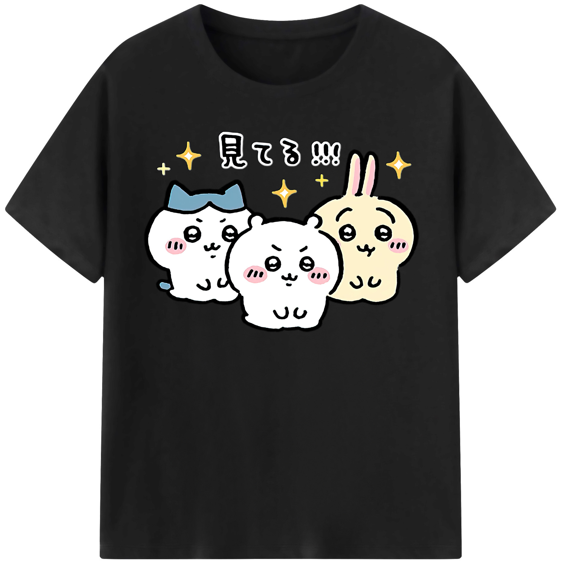 （画像用） ちいかわ ハチワレ Chii-kawa hachiware レディースカジュアルプリントTシャツ（綿100％）