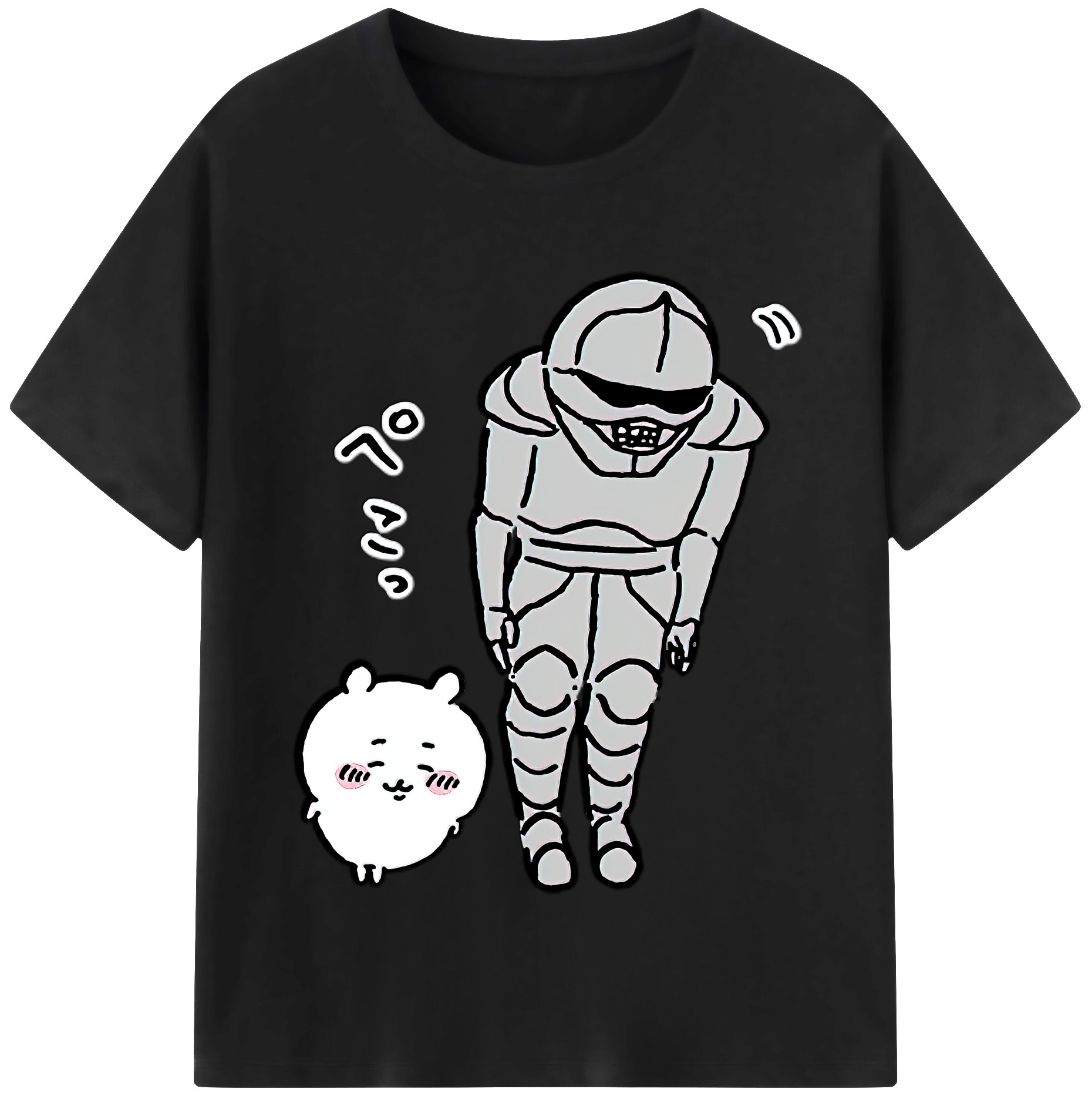 （画像用） ちいかわ 労働の鎧さん Chii-kawa Mr. Armor of Labor レディースカジュアルプリントTシャツ（綿100％）