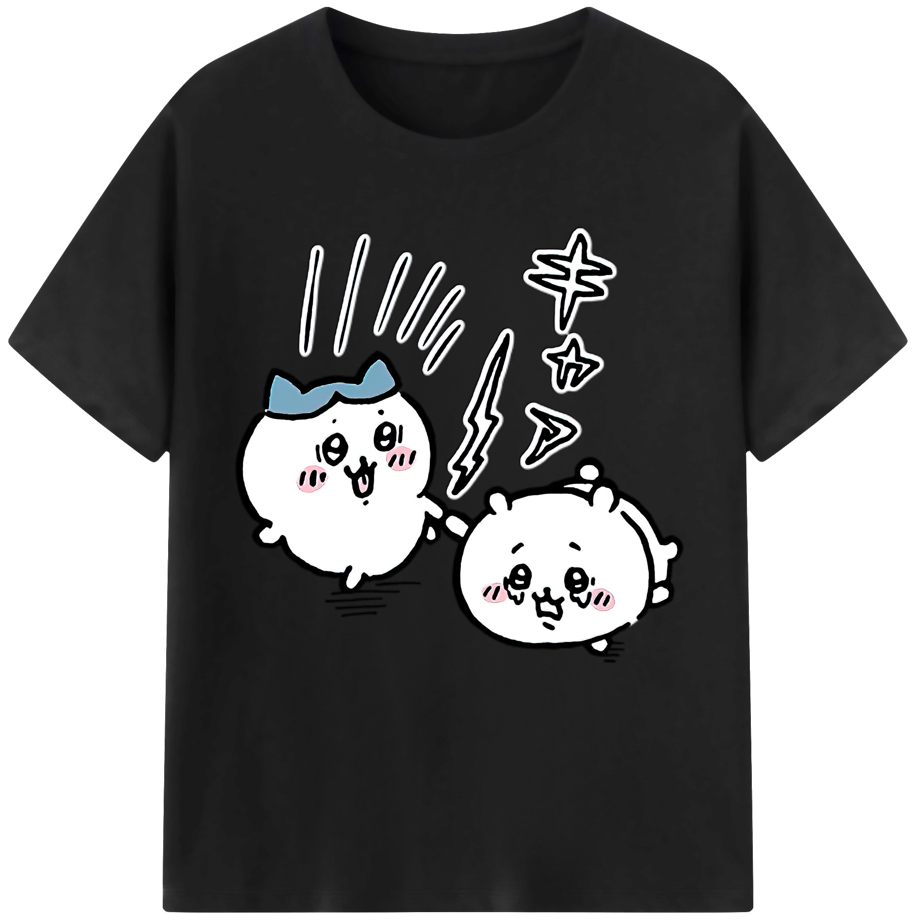 （画像用） ちいかわ ハチワレ Chii-kawa hachiware レディースカジュアルプリントTシャツ（綿100％）