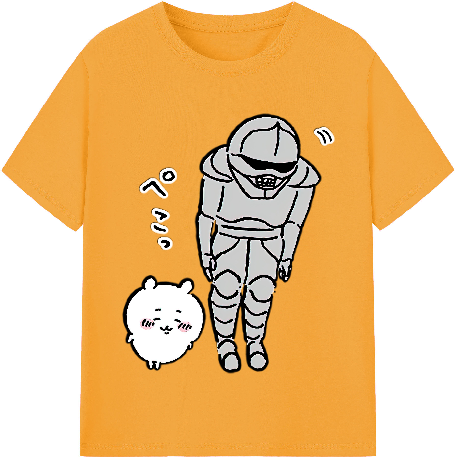 （画像用） ちいかわ 労働の鎧さん Chii-kawa Mr. Armor of Labor レディースカジュアルプリントTシャツ（綿100％）