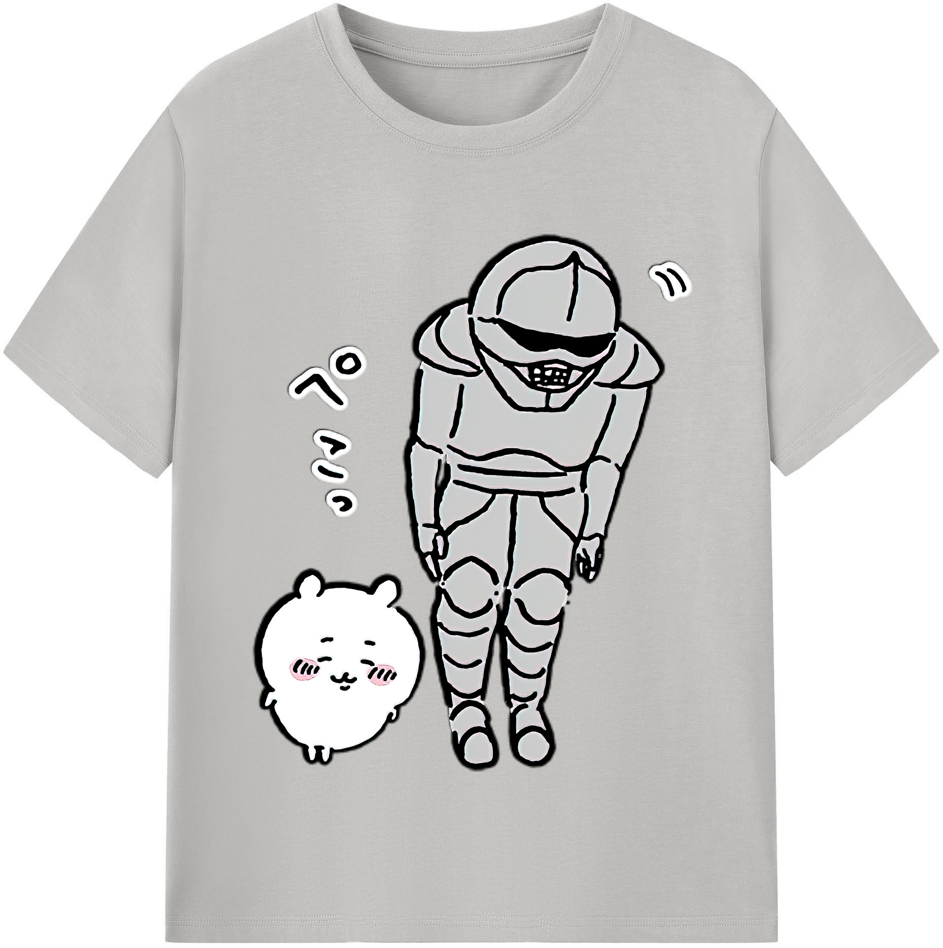 （画像用） ちいかわ 労働の鎧さん Chii-kawa Mr. Armor of Labor レディースカジュアルプリントTシャツ（綿100％）