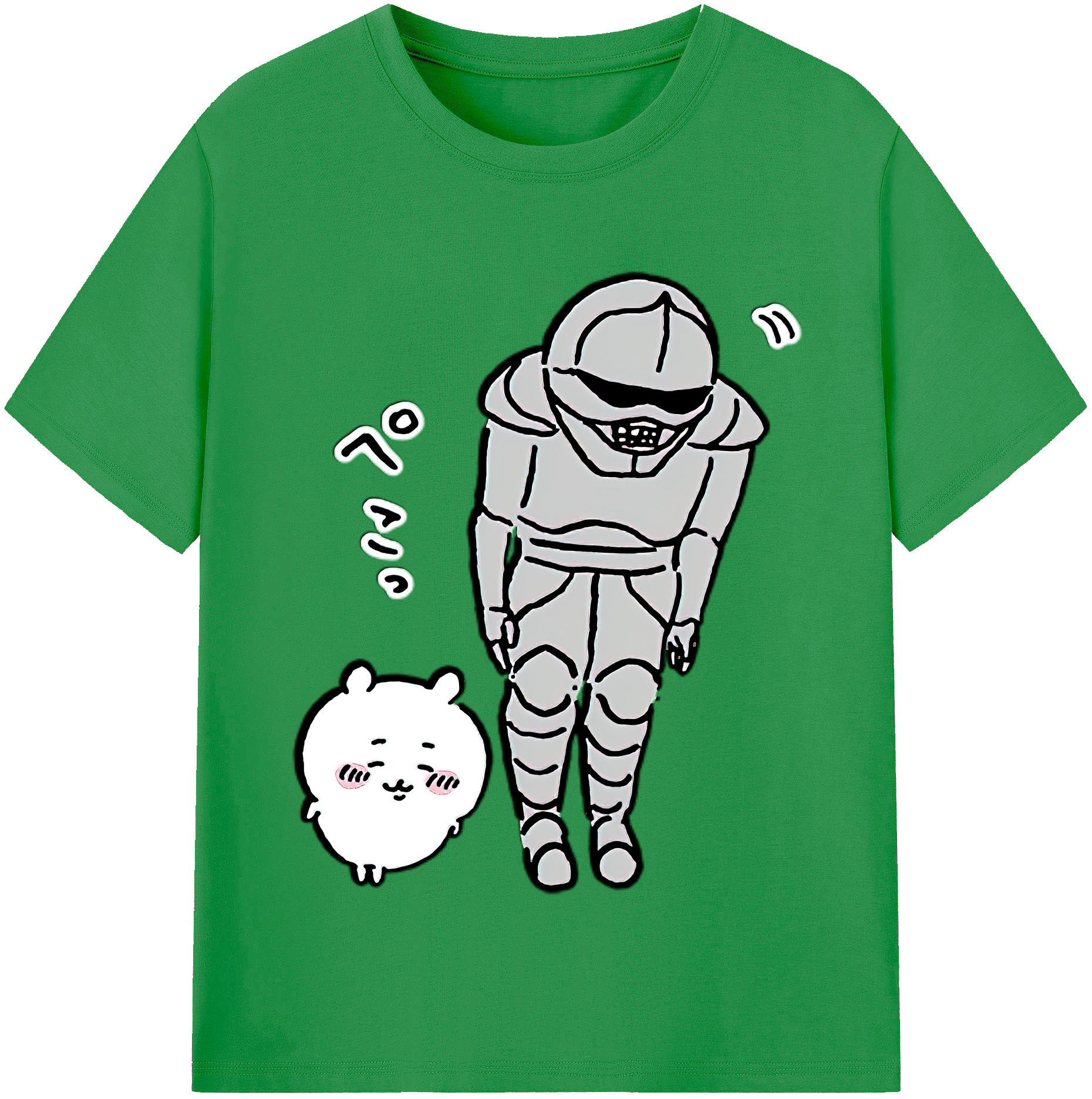 （画像用） ちいかわ 労働の鎧さん Chii-kawa Mr. Armor of Labor レディースカジュアルプリントTシャツ（綿100％）