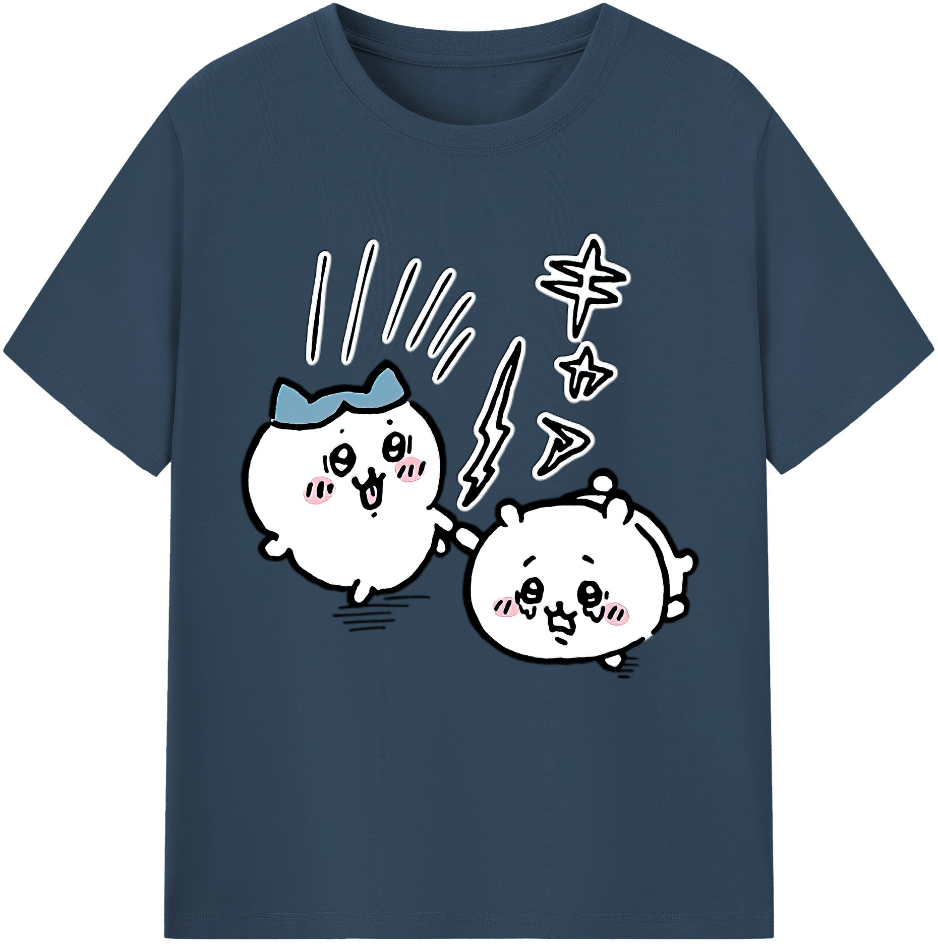 （画像用） ちいかわ ハチワレ Chii-kawa hachiware レディースカジュアルプリントTシャツ（綿100％）