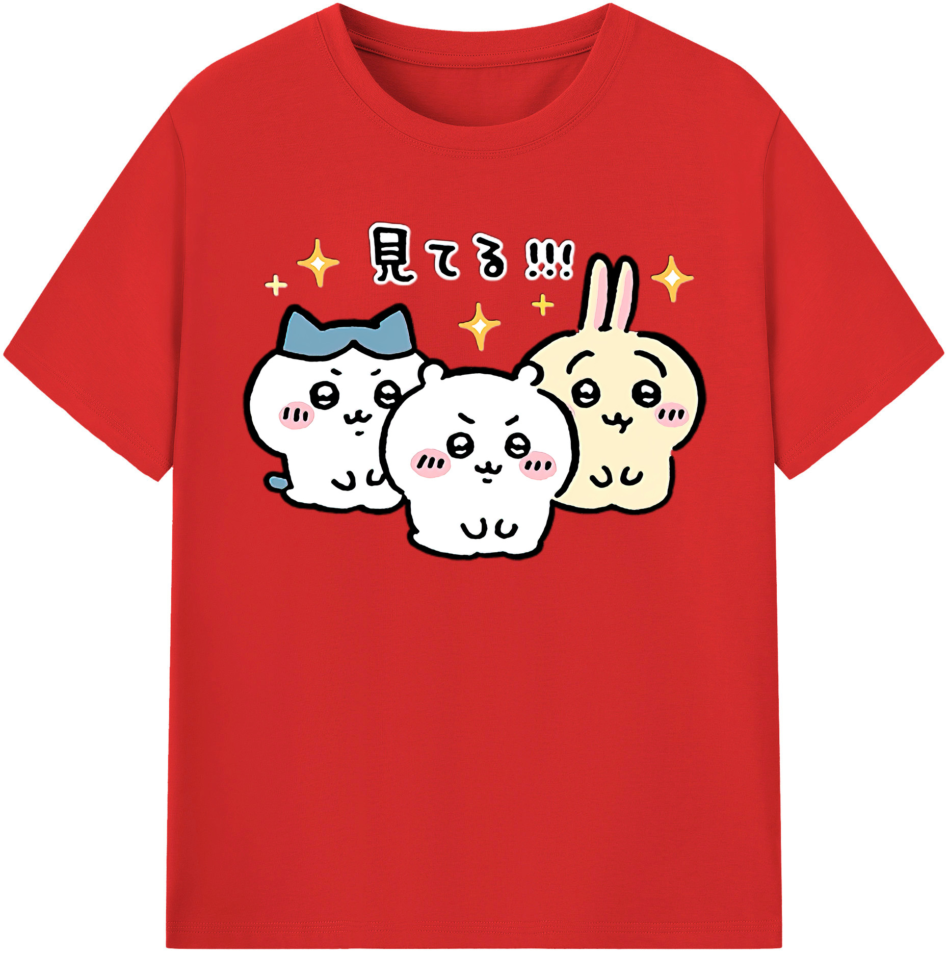 （画像用） ちいかわ ハチワレ Chii-kawa hachiware レディースカジュアルプリントTシャツ（綿100％）
