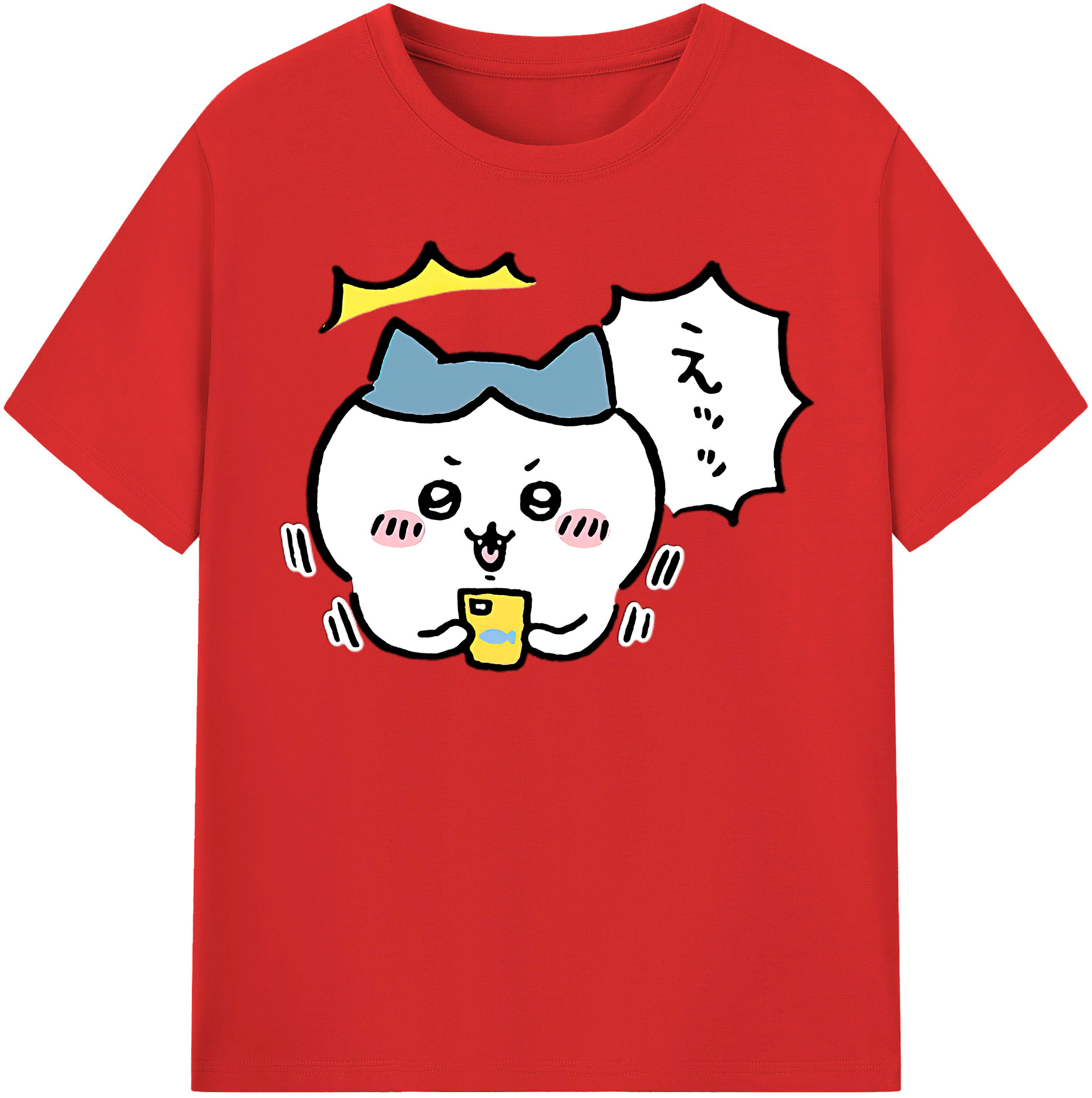 （画像用） ちいかわ ハチワレ Chii-kawa hachiware レディースカジュアルプリントTシャツ（綿100％）